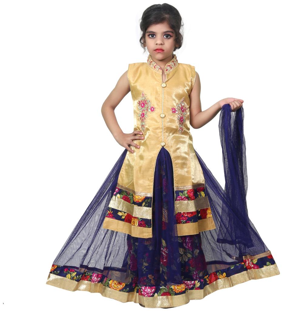

KBKIDSWEAR Girl s Silk Embellished Sleeveless Lehenga choli - Multi