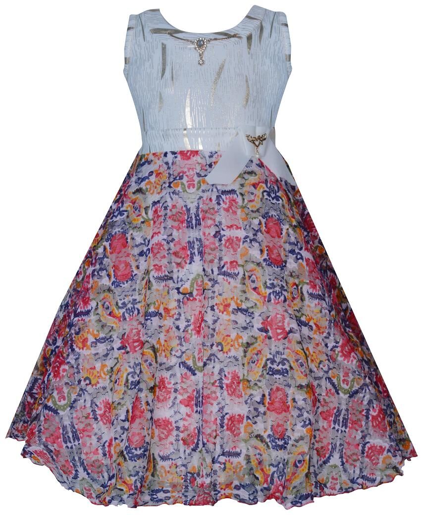 

KBKIDSWEAR Girl s Net Printed Sleeveless Gown - Multi