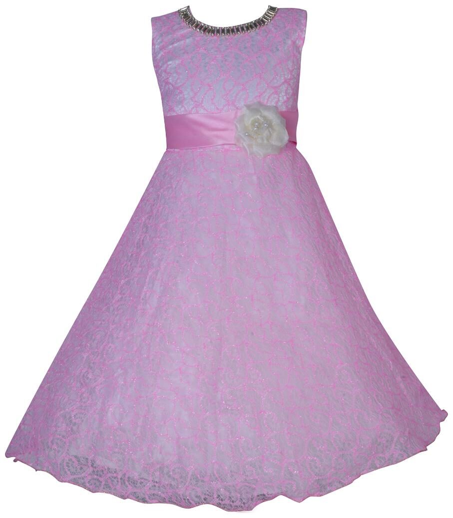 

KBKIDSWEAR Girl s Net Solid Sleeveless Gown - Pink