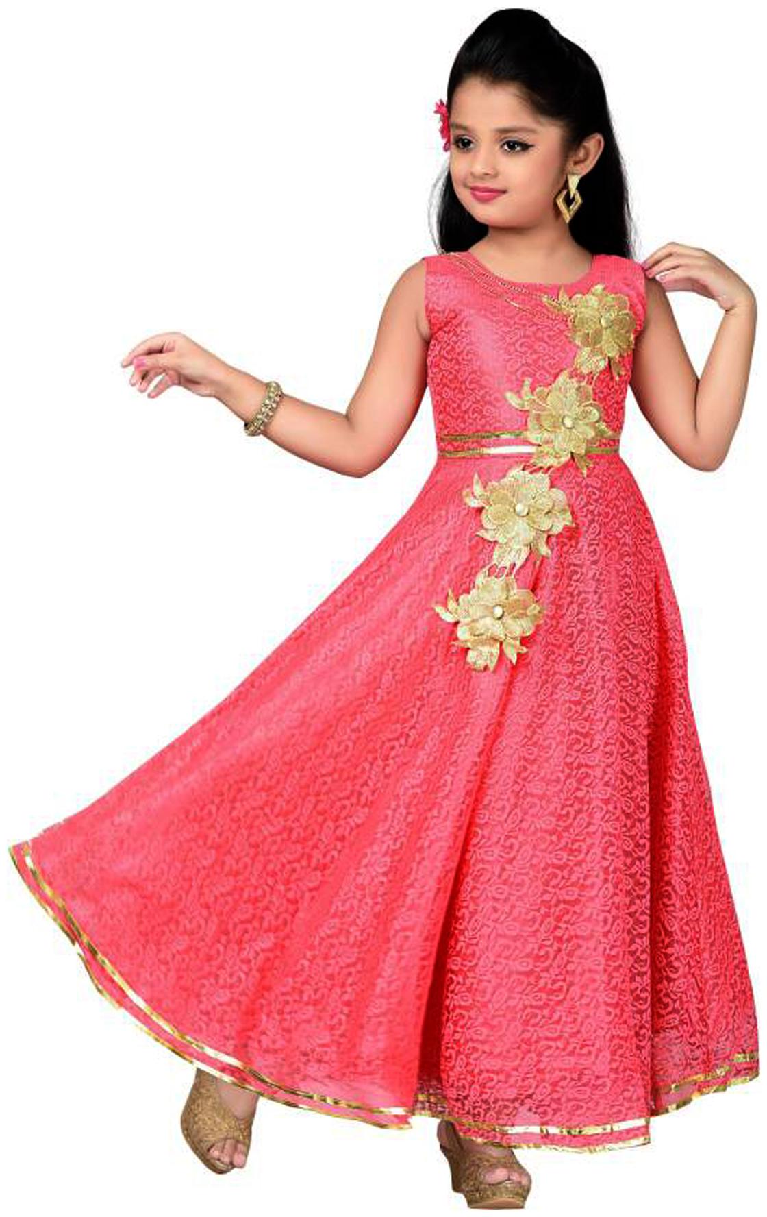 

KBKIDSWEAR Pink Satin Sleeveless Knee Length Princess Frock ( Pack of 1 )