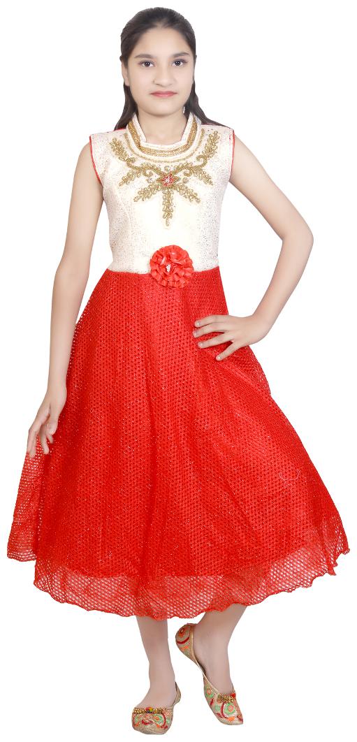 

KBKIDSWEAR Girl s Premium Net Maxi Length Party-Wear Sleeveless Gown