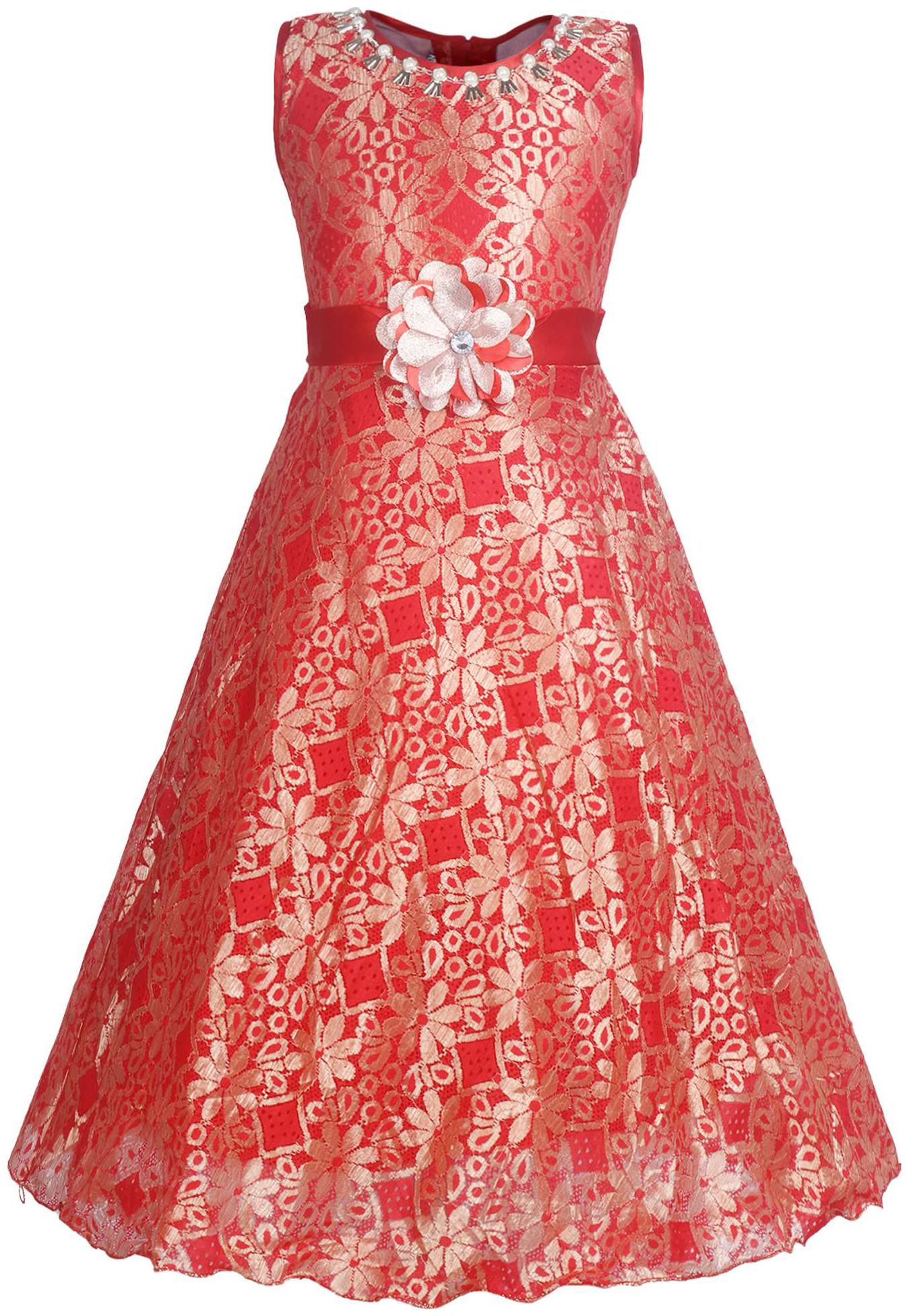 

KBKIDSWEAR Red Net Sleeveless Above Knee Off Shoulder Frock ( Pack of 1 )