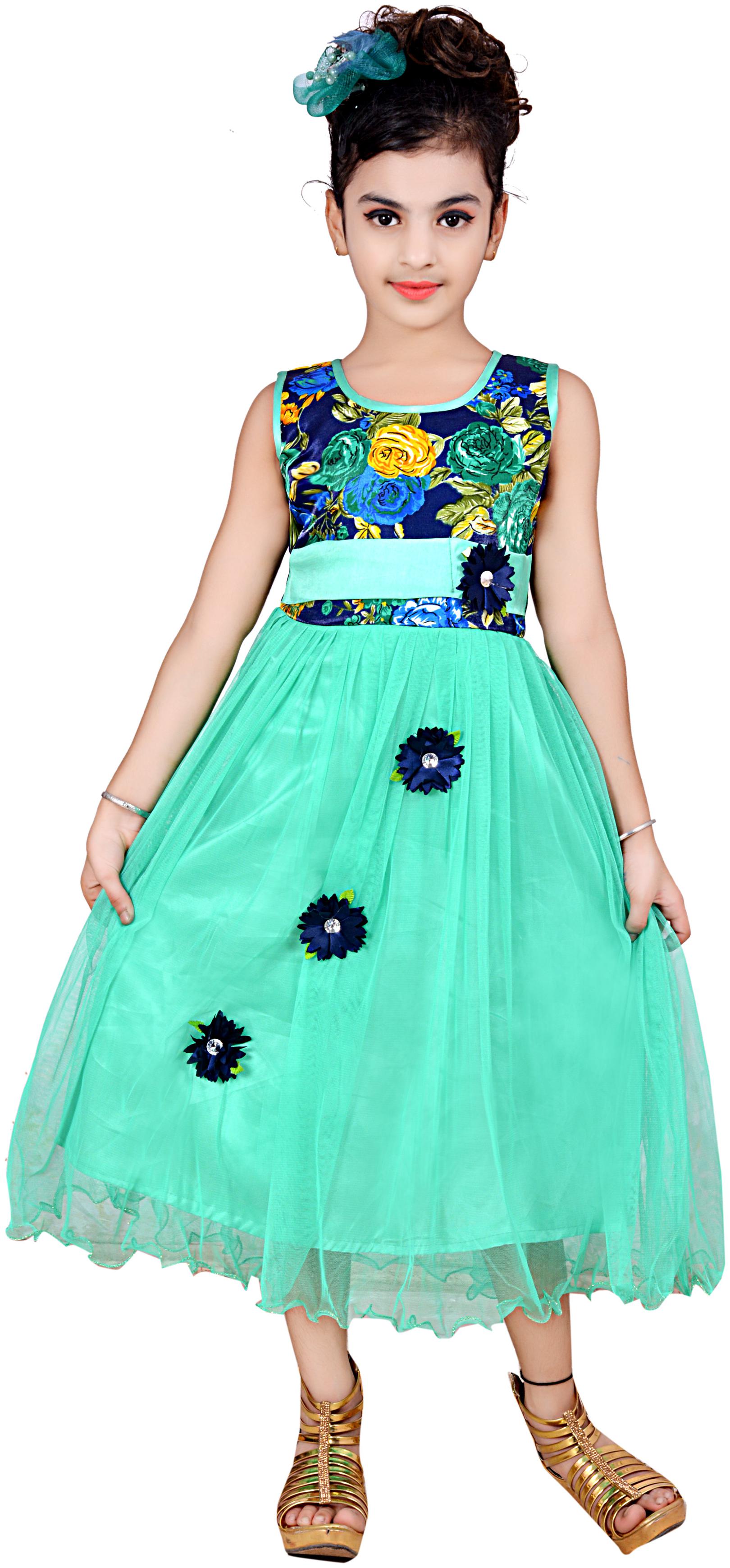 

KBKIDSWEAR Green Net Sleeveless Above Knee Princess Frock ( Pack of 1 )