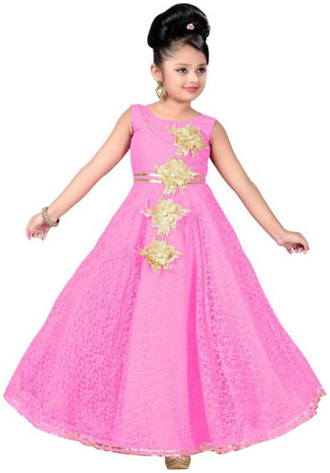 

KBKIDSWEAR Pink Satin Sleeveless Knee Length Princess Frock ( Pack of 1 )