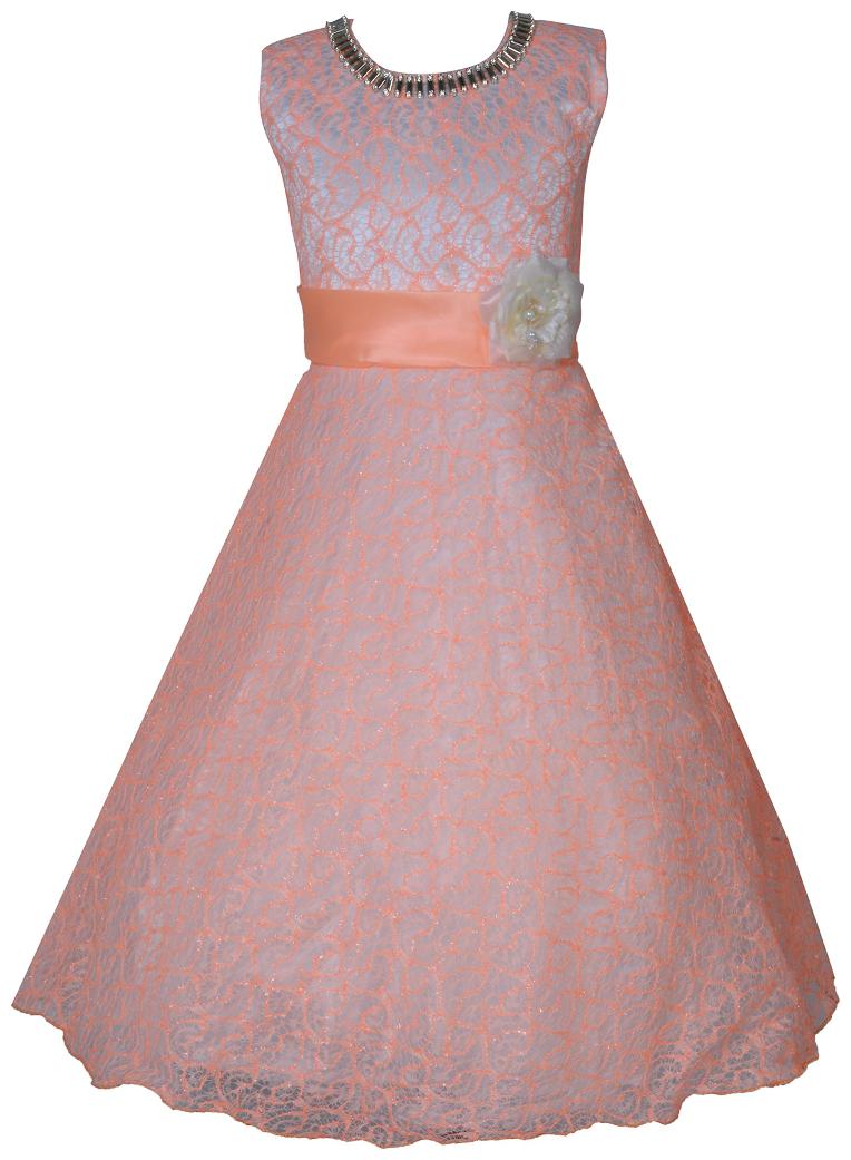 

KBKIDSWEAR Girl s Net Solid Sleeveless Gown - Orange