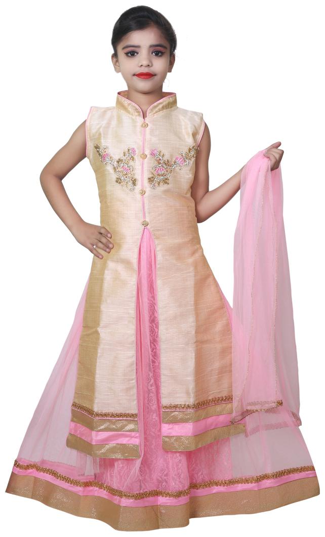 

KBKIDSWEAR Girl s Silk Solid Sleeveless Lehenga choli - Pink