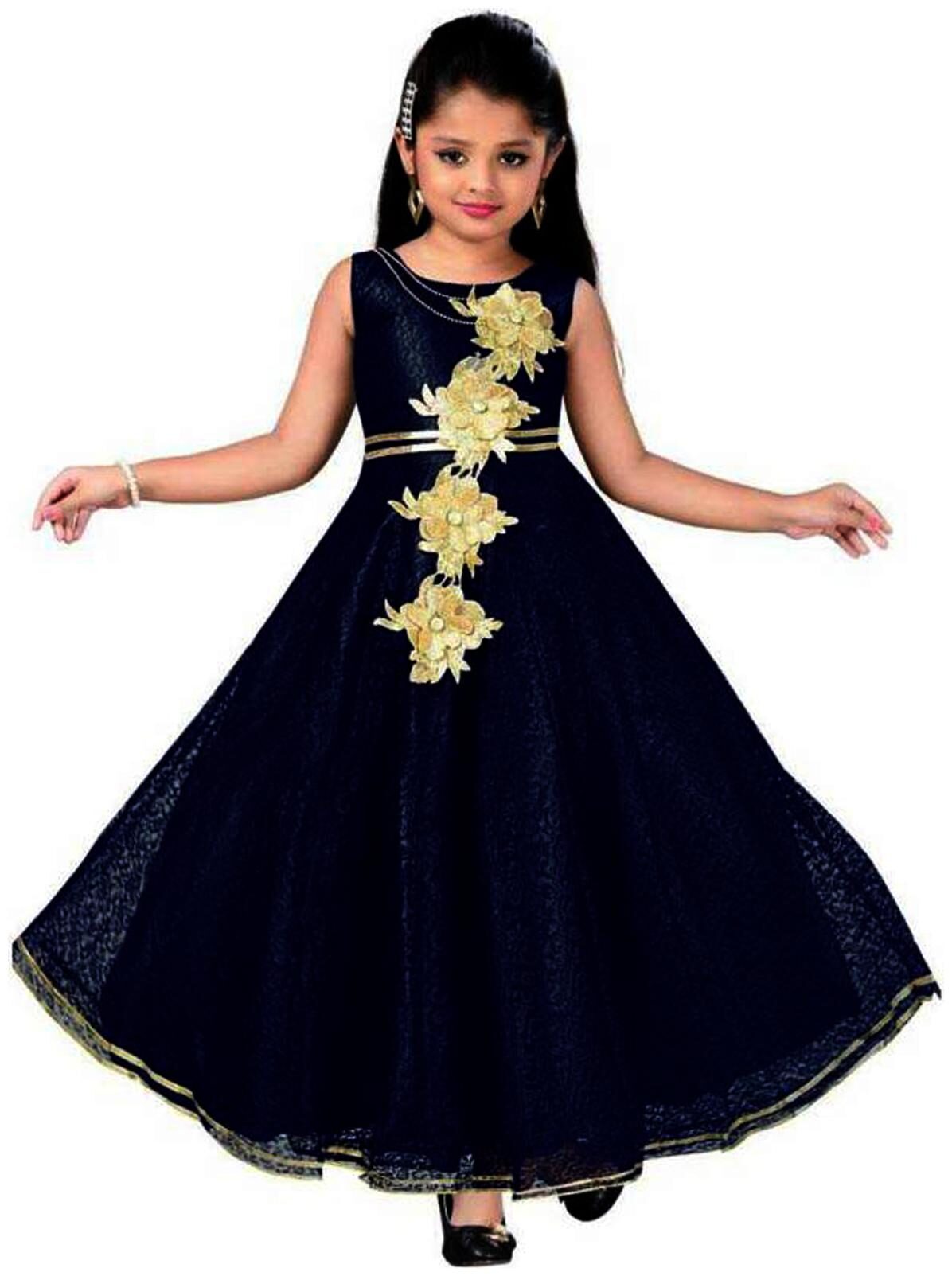 

KBKIDSWEAR Blue Satin Sleeveless Knee Length Princess Frock ( Pack of 1 )