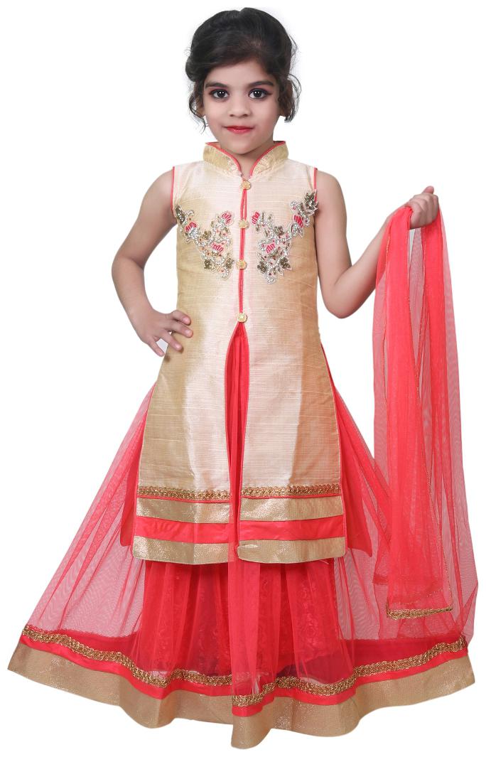 

KBKIDSWEAR Girl s Silk Embellished Sleeveless Lehenga choli - Orange