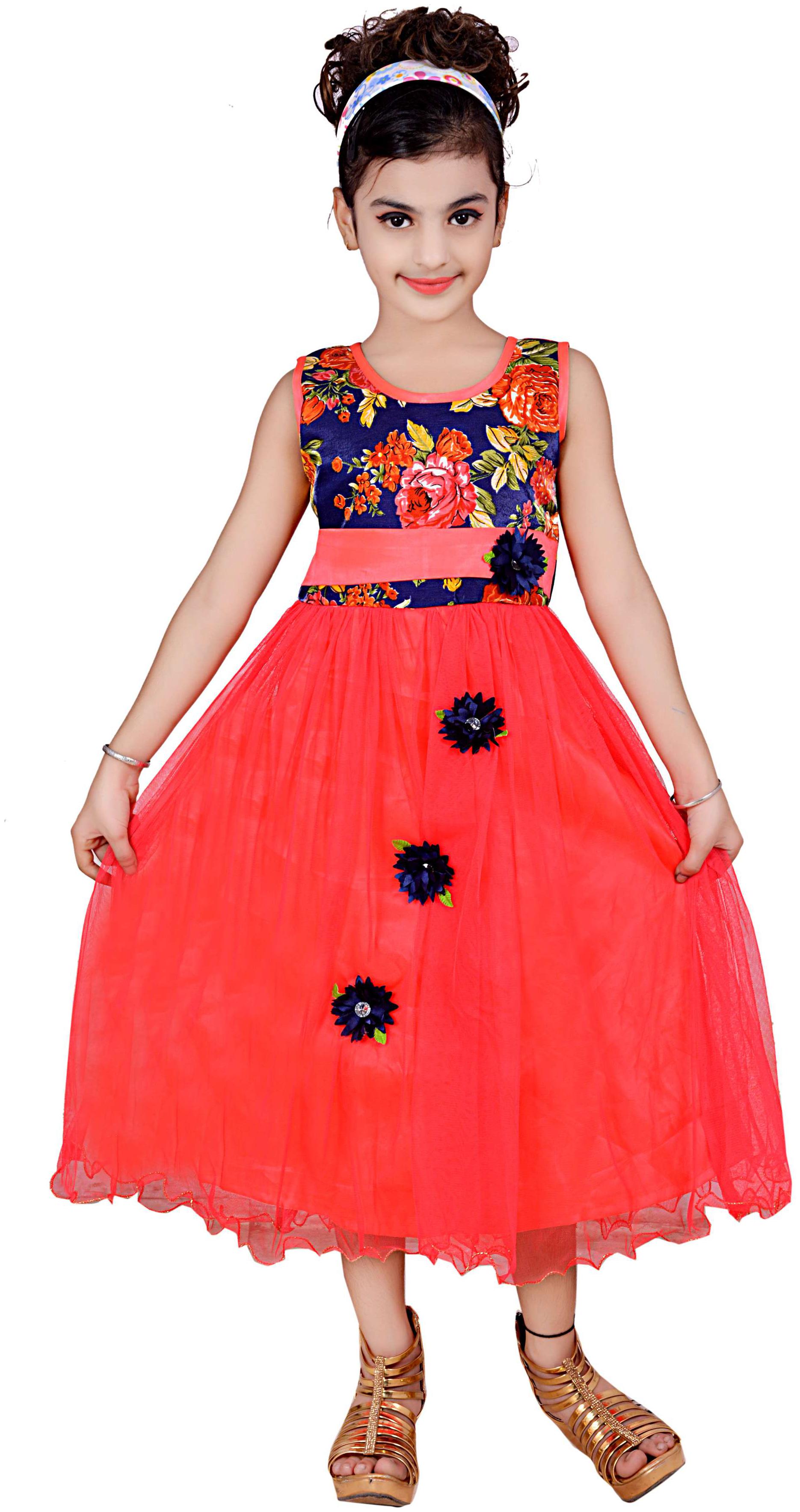 

KBKIDSWEAR Red Net Sleeveless Above Knee Princess Frock ( Pack of 1 )