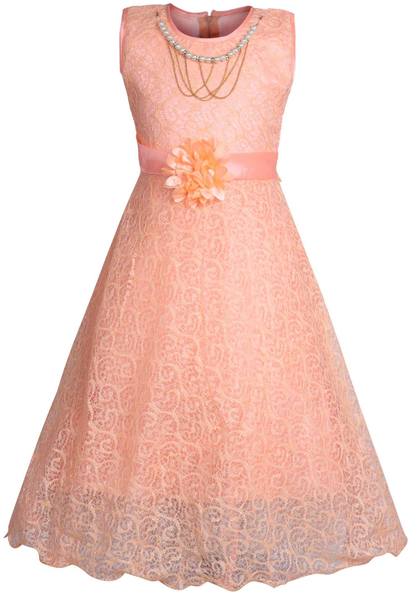 

KBKIDSWEAR Beige Net Sleeveless Above Knee Off Shoulder Frock ( Pack of 1 )