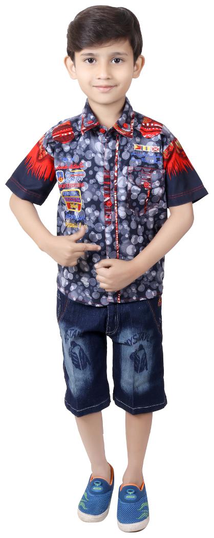 

KBKIDSWEAR Denim Solid Top Bottom Set - Brown