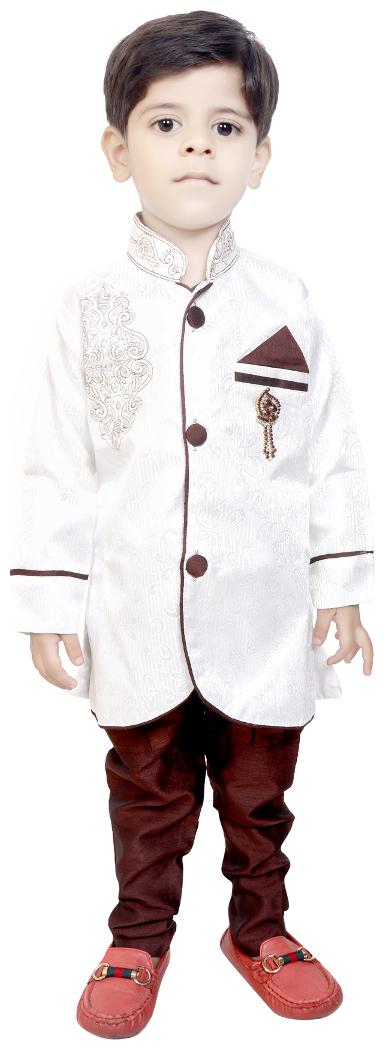 

KBKIDSWEAR Boy Silk blend Solid Sherwani - Cream