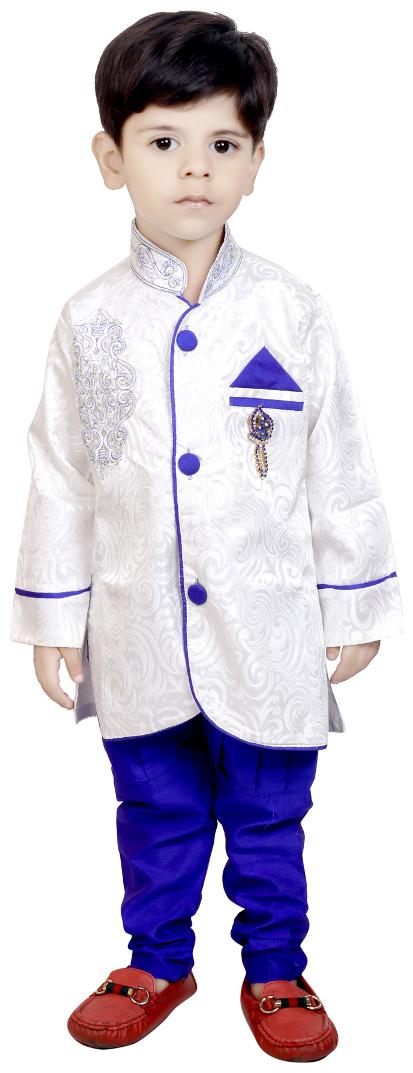 

KBKIDSWEAR Boy Silk blend Solid Sherwani - Cream
