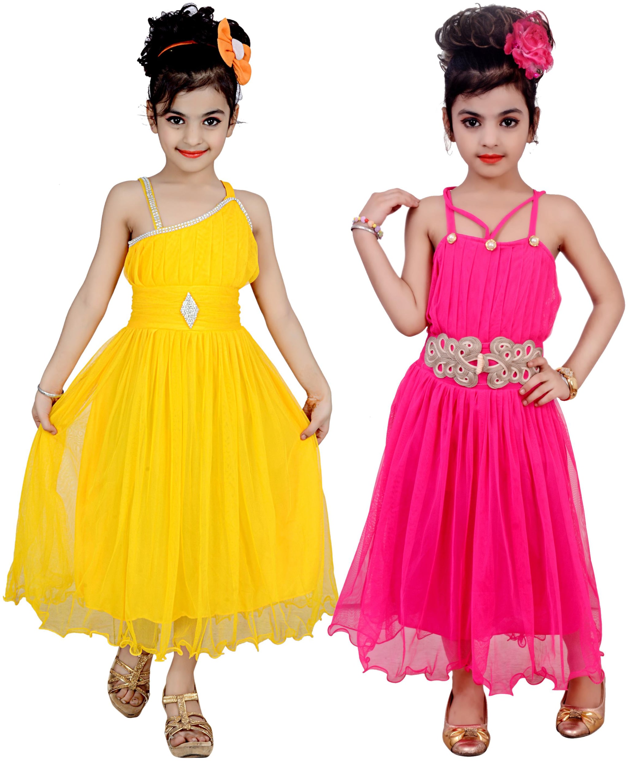 

KBKIDSWEAR Yellow Net Sleeveless Above Knee Princess Frock ( Pack of 2 )