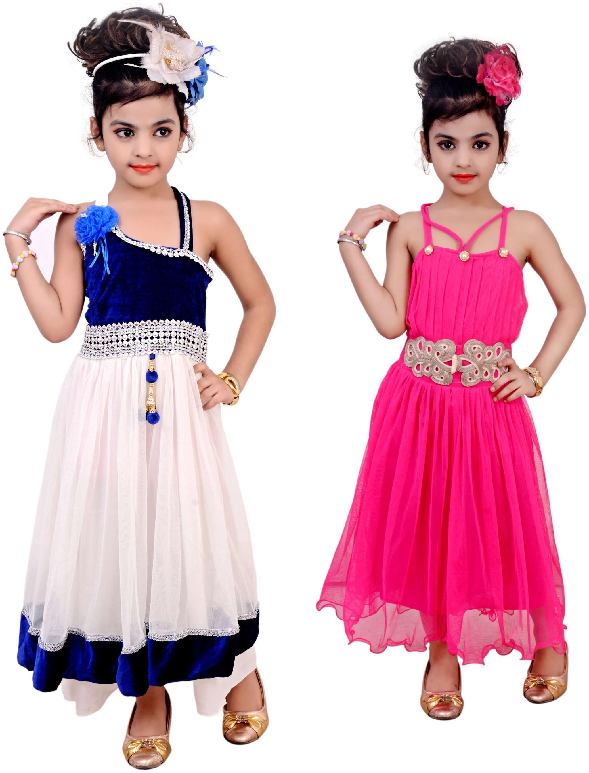 

KBKIDSWEAR Blue Net Sleeveless Above Knee Princess Frock ( Pack of 2 )