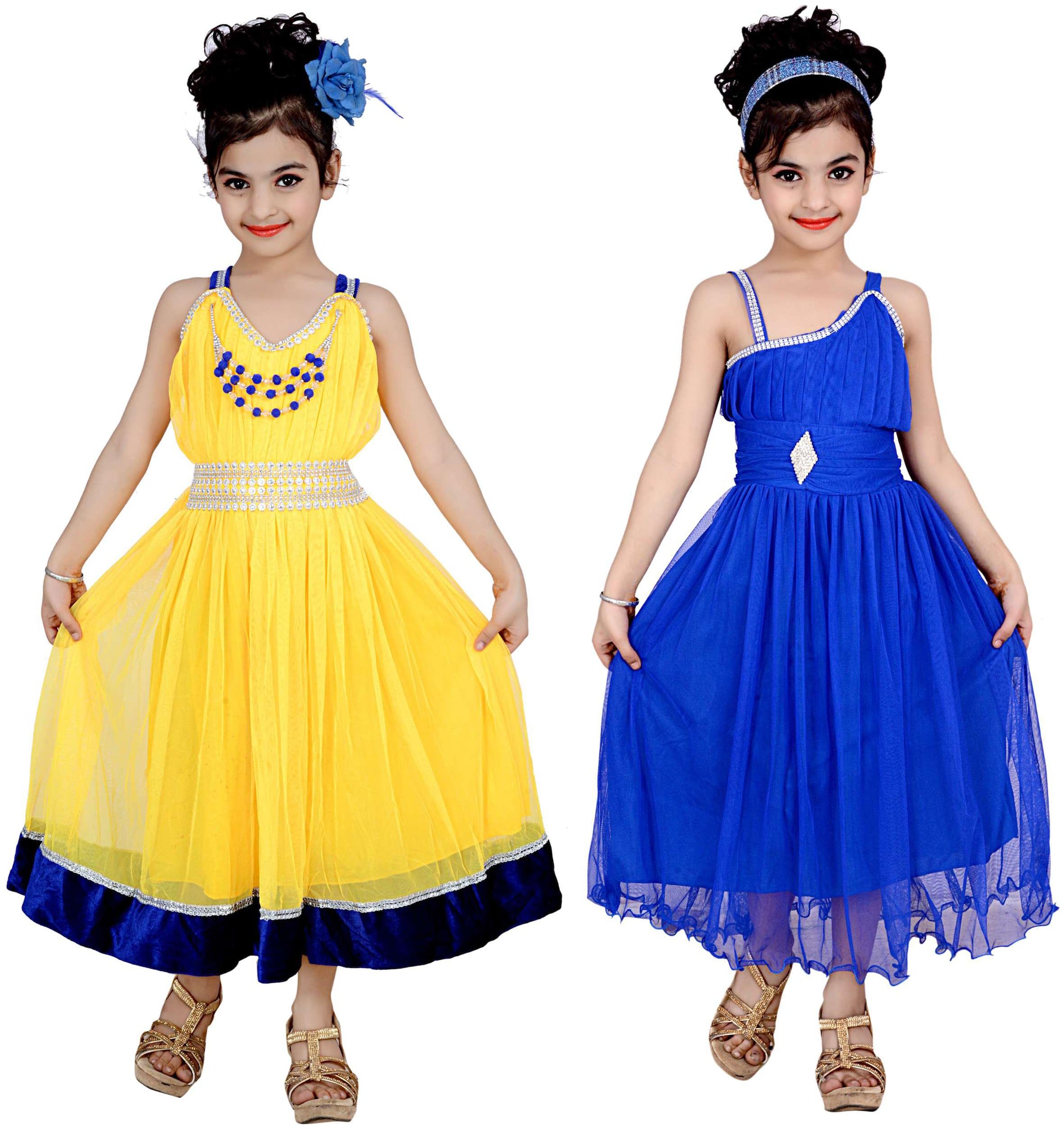 

KBKIDSWEAR Yellow Net Sleeveless Above Knee Princess Frock ( Pack of 2 )