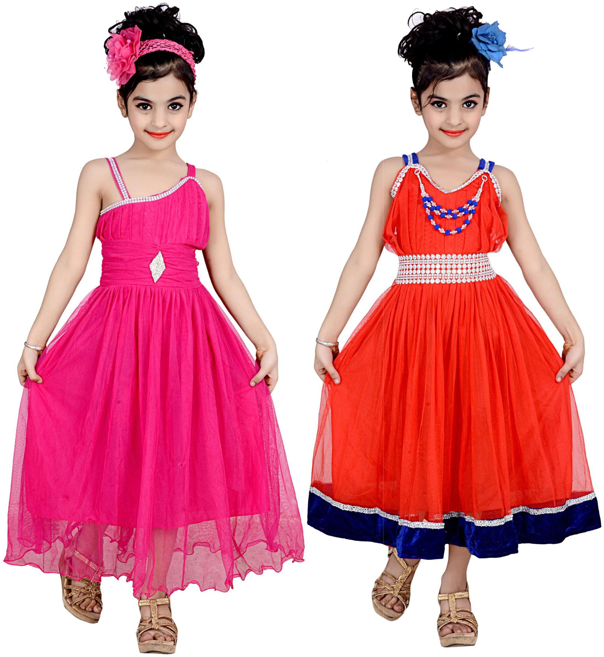 

KBKIDSWEAR Pink Net Sleeveless Above Knee Princess Frock ( Pack of 2 )