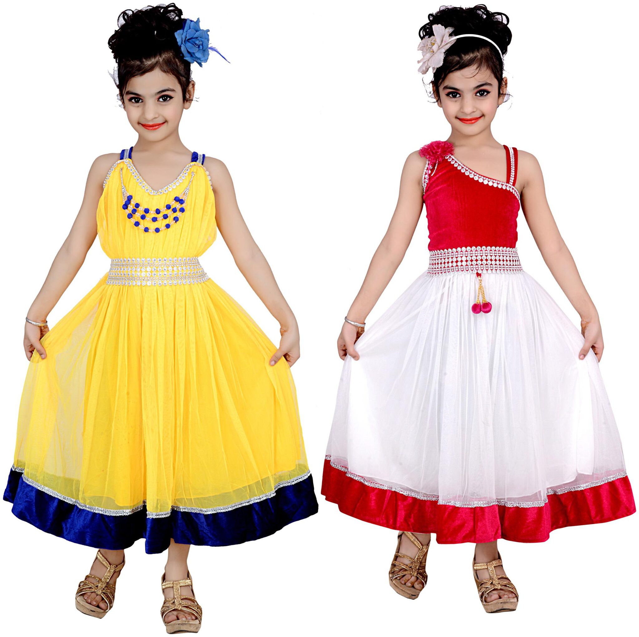 

KBKIDSWEAR Yellow Net Sleeveless Above Knee Princess Frock ( Pack of 2 )