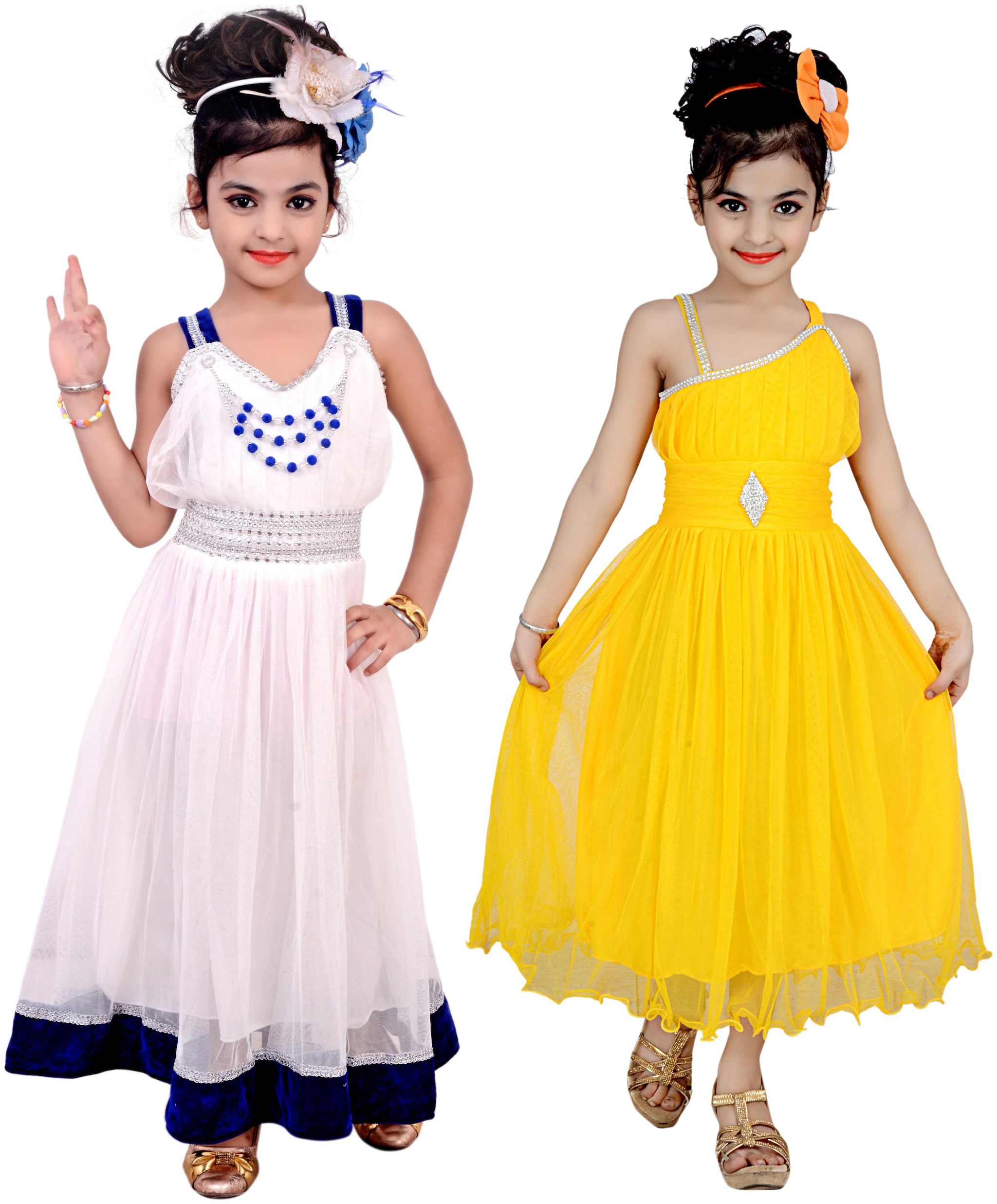 

KBKIDSWEAR White Net Sleeveless Above Knee Princess Frock ( Pack of 2 )