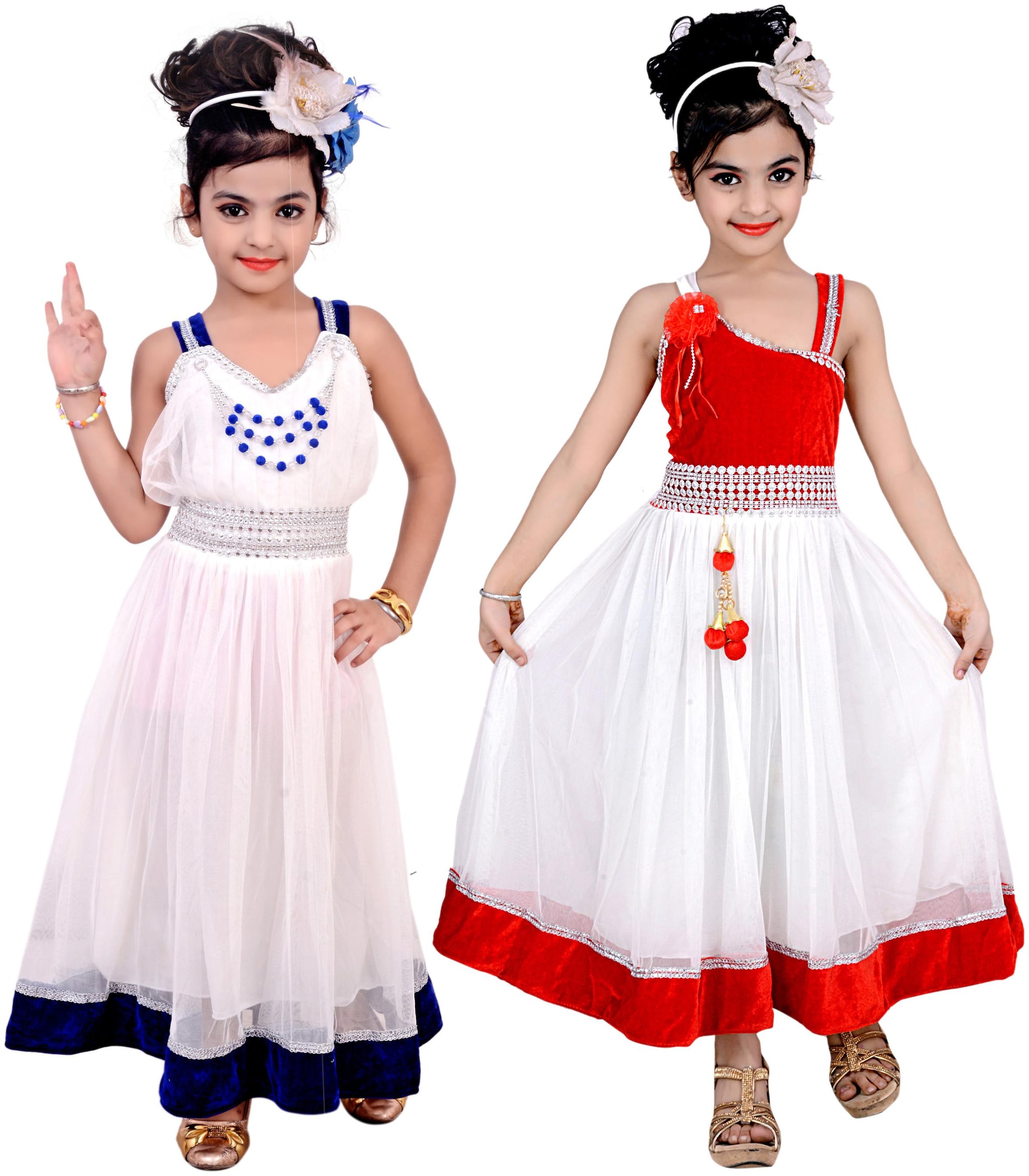 

KBKIDSWEAR White Net Sleeveless Above Knee Princess Frock ( Pack of 2 )
