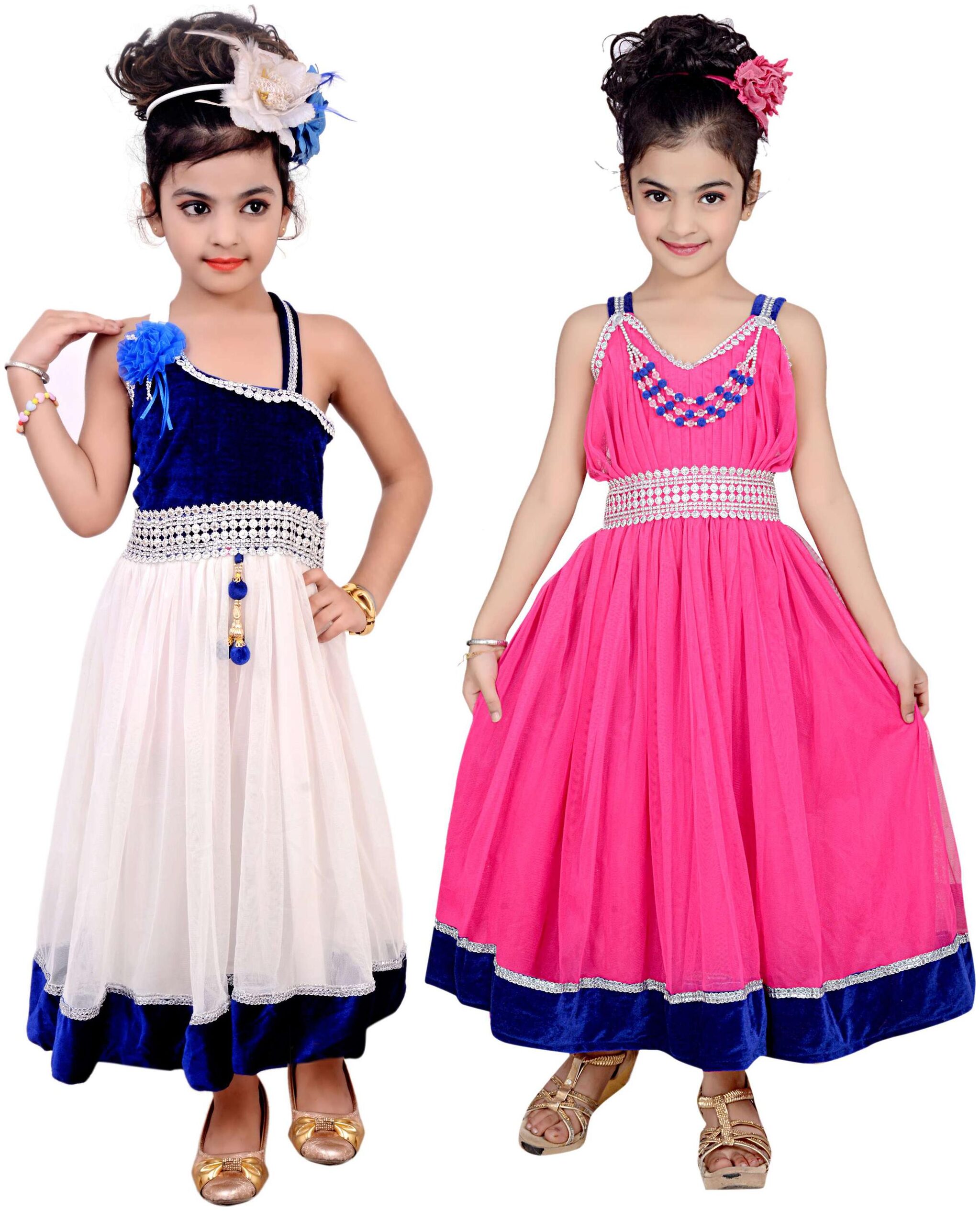 

KBKIDSWEAR Blue Net Sleeveless Above Knee Princess Frock ( Pack of 2 )