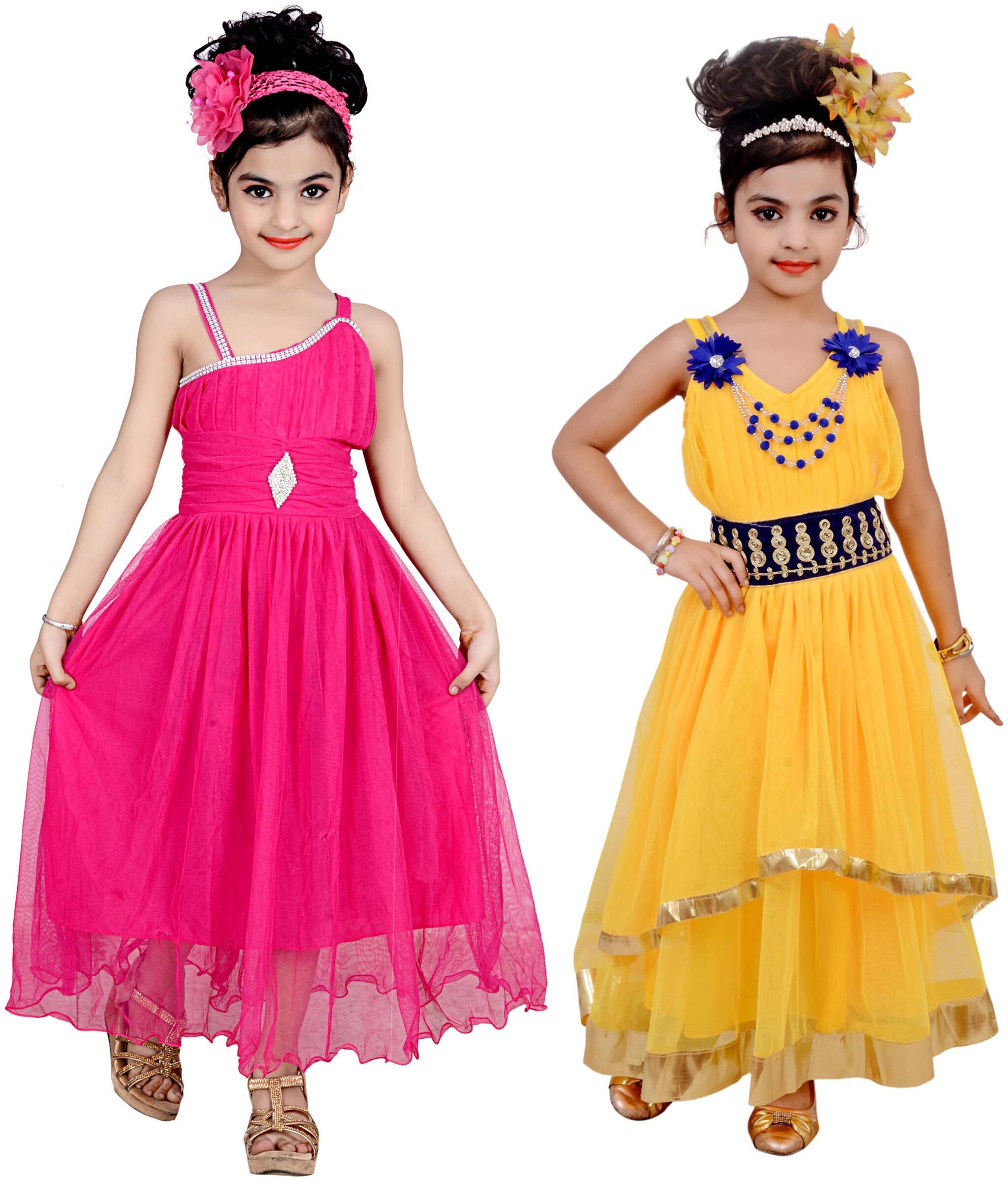 

KBKIDSWEAR Pink Net Sleeveless Above Knee Princess Frock ( Pack of 2 )