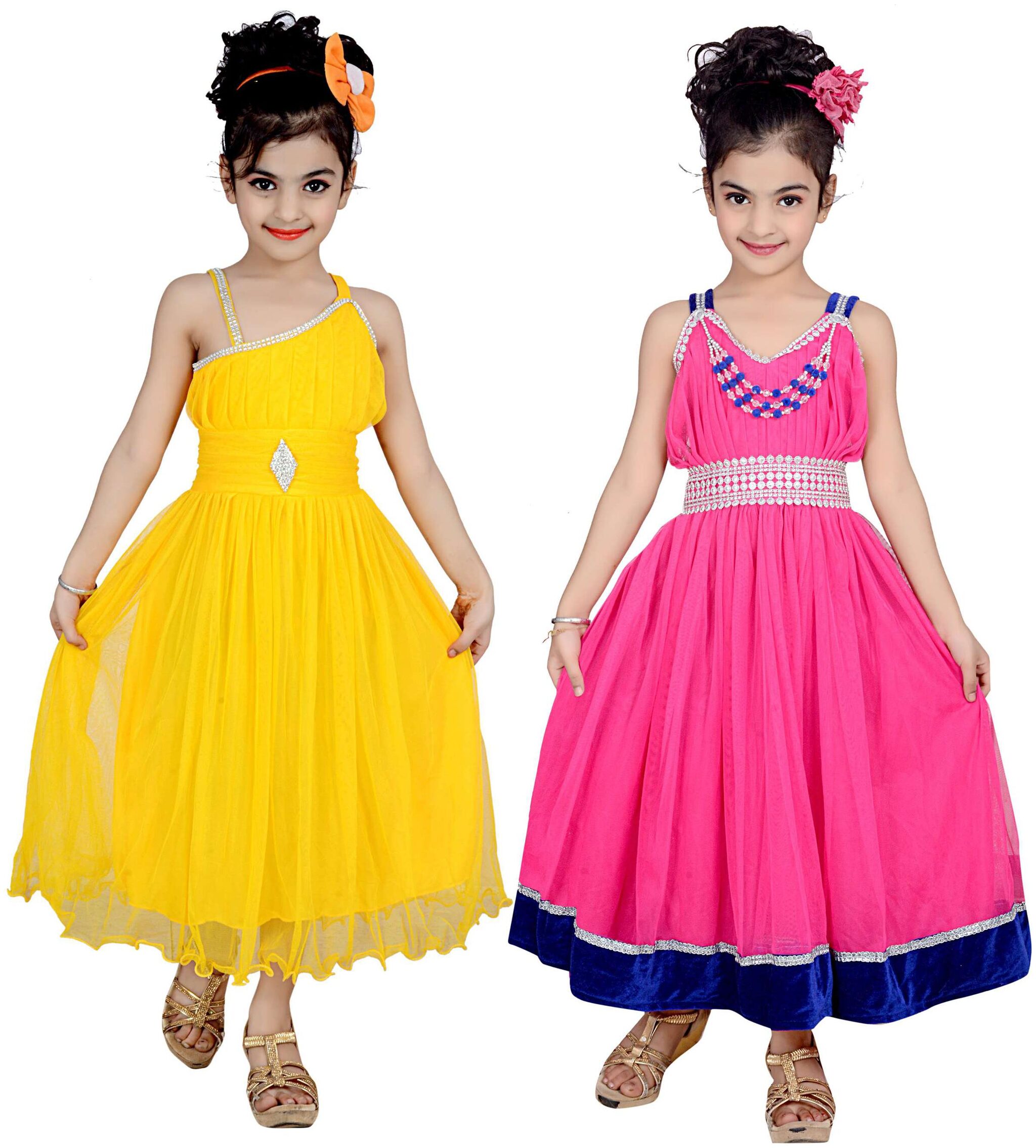 

KBKIDSWEAR Yellow Net Sleeveless Above Knee Princess Frock ( Pack of 2 )