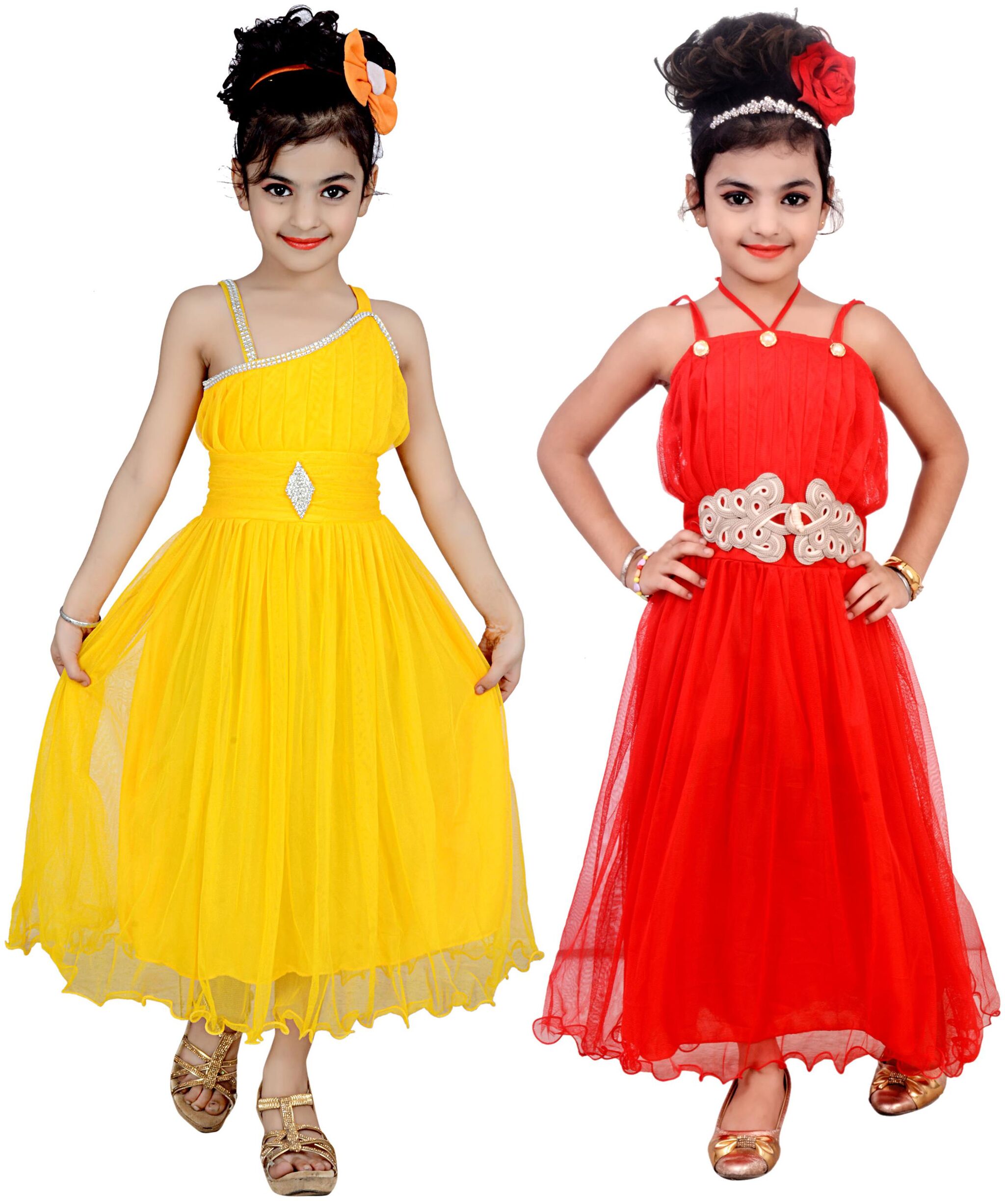

KBKIDSWEAR Girl s Party Wear Premium Net Sleeveless Stylish Dress