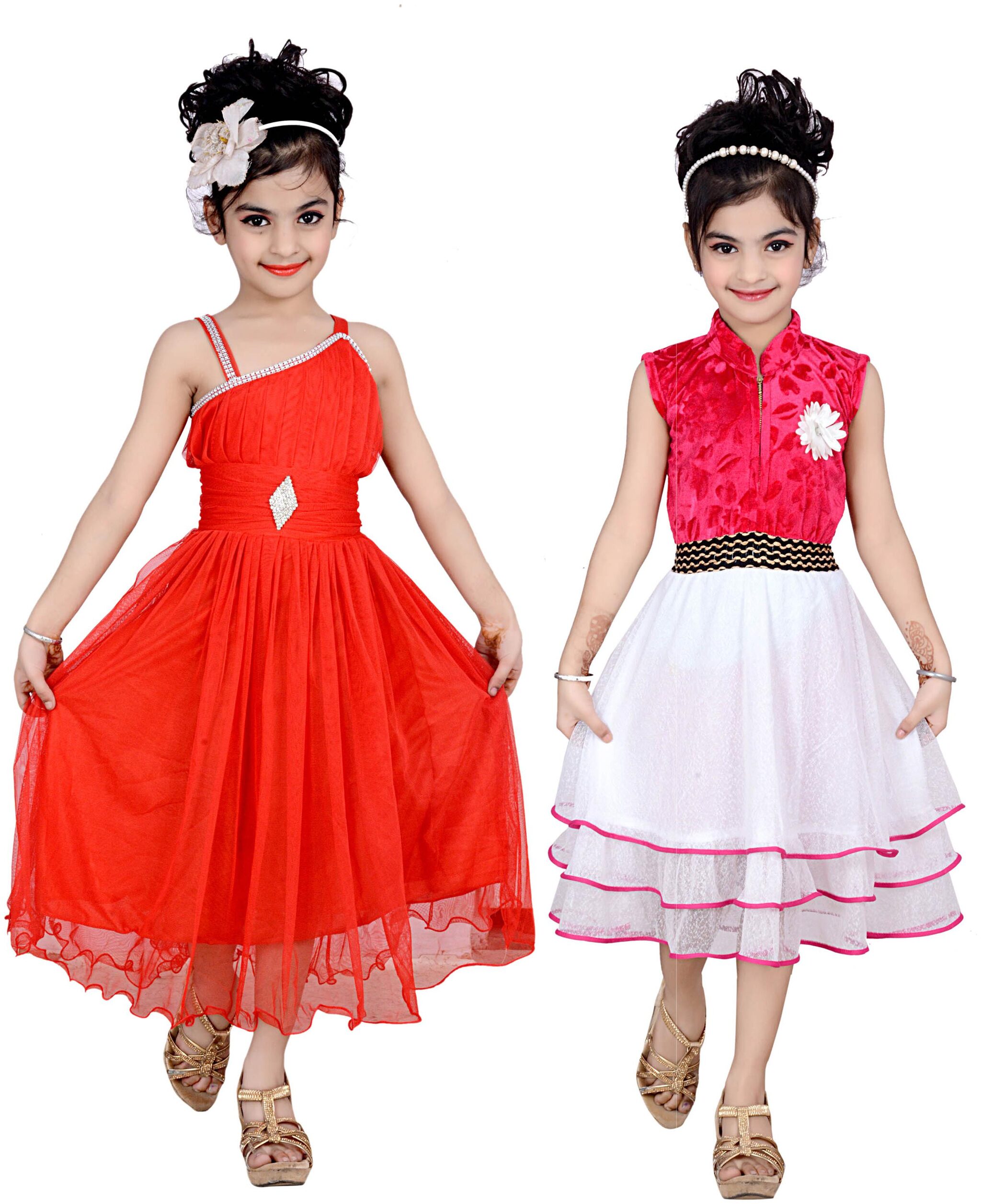 

KBKIDSWEAR Red Net Sleeveless Above Knee Princess Frock ( Pack of 2 )