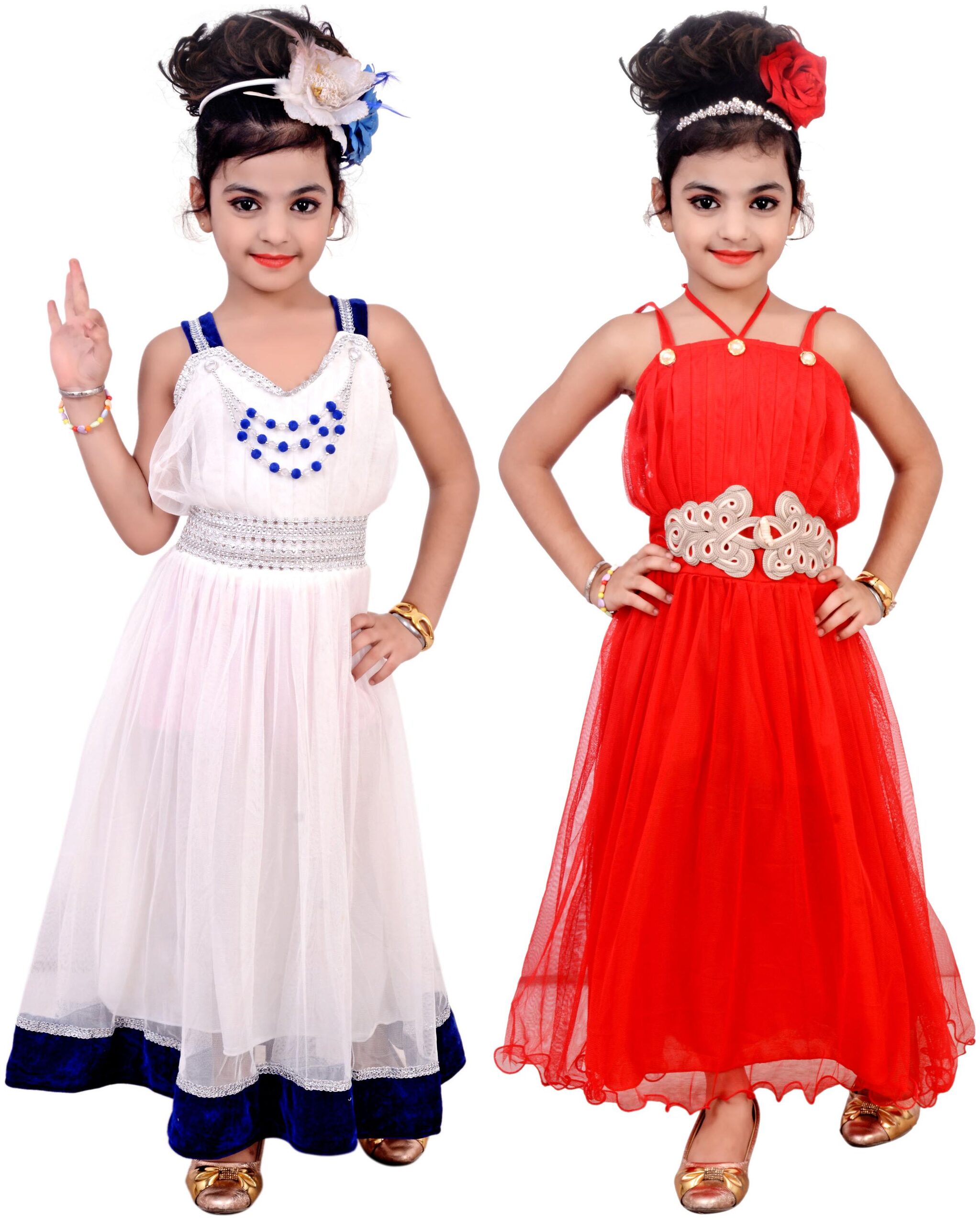 

KBKIDSWEAR White Net Sleeveless Above Knee Princess Frock ( Pack of 2 )