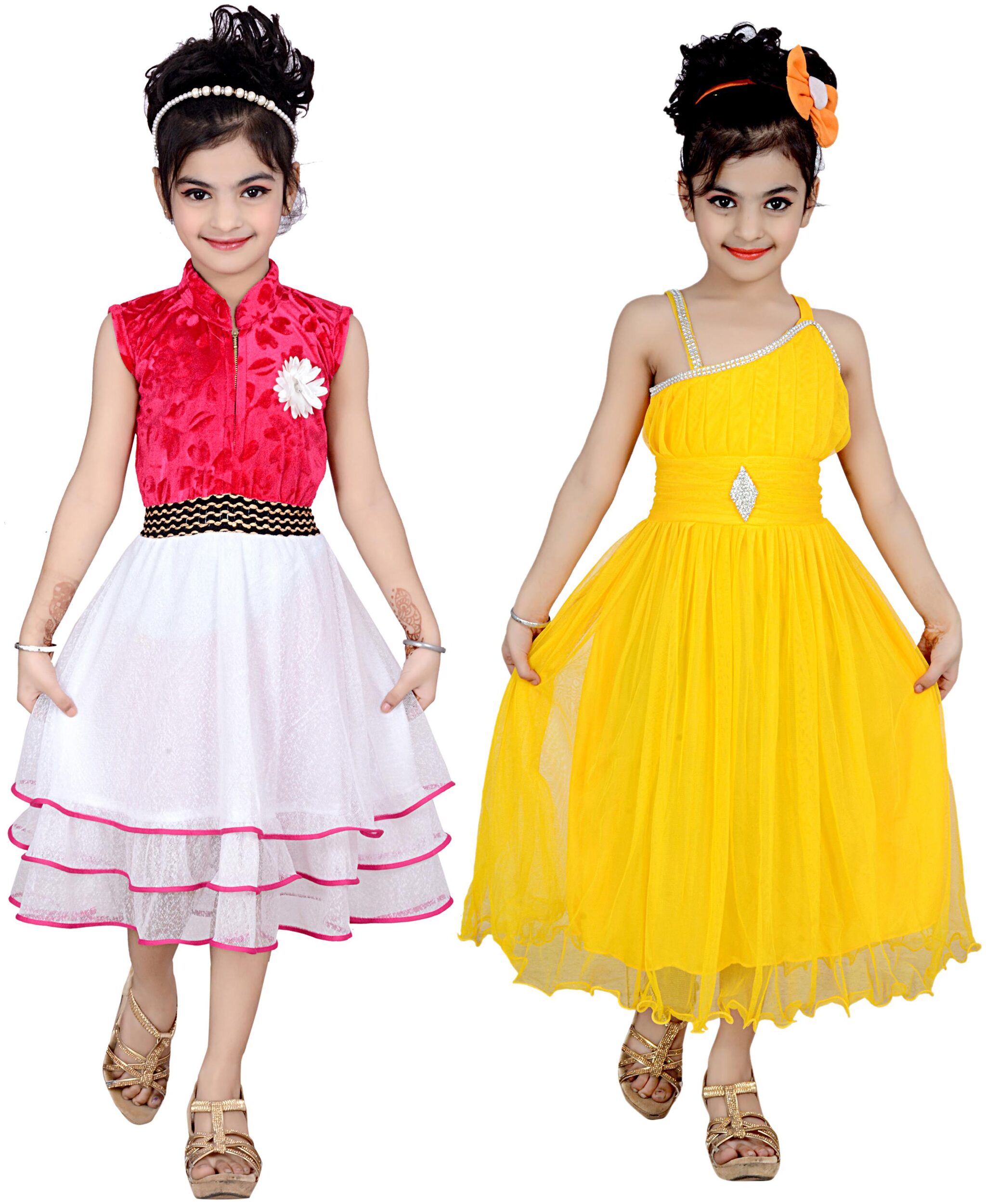 

KBKIDSWEAR Pink Net Sleeveless Above Knee Princess Frock ( Pack of 2 )