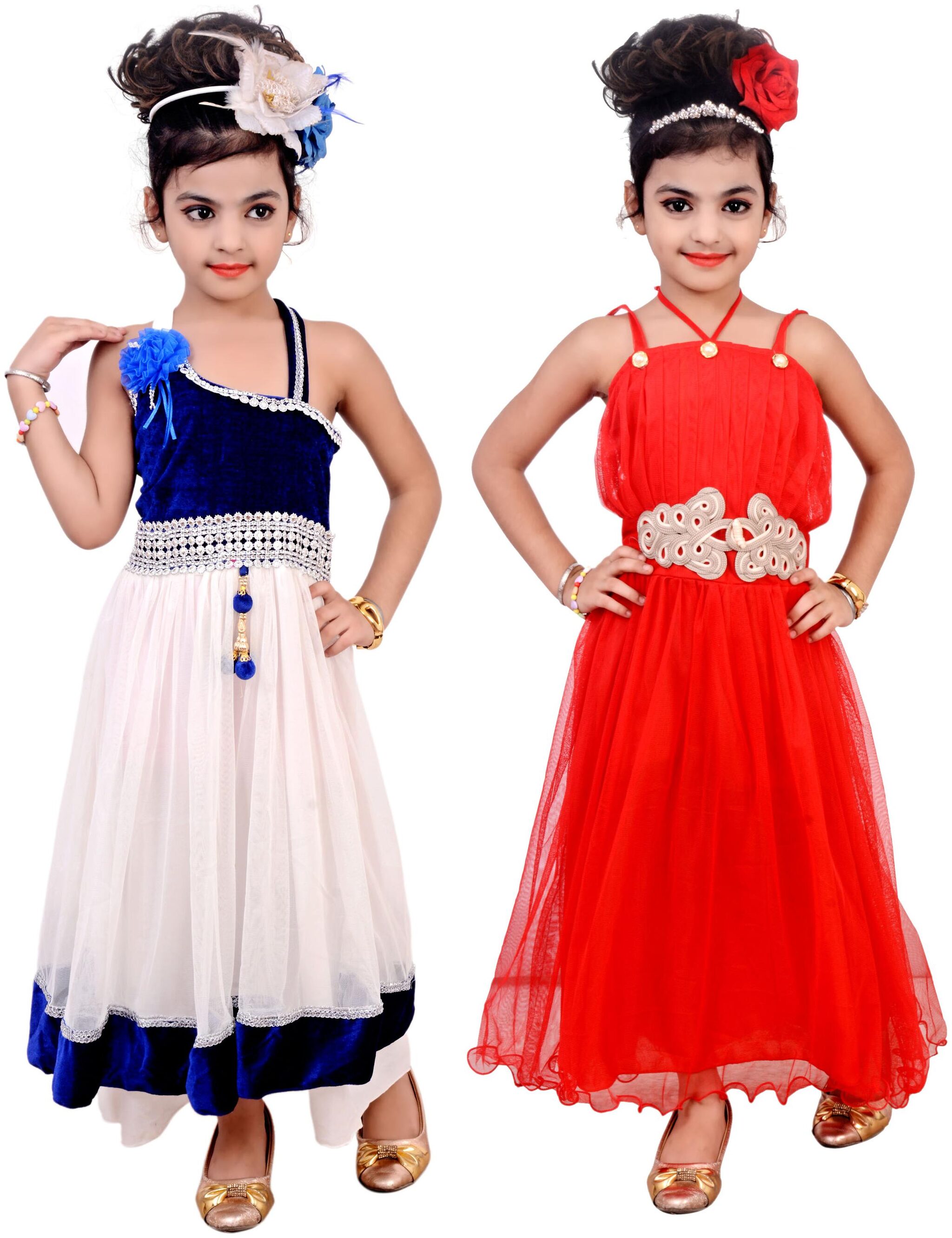 

KBKIDSWEAR Blue Net Sleeveless Above Knee Princess Frock ( Pack of 2 )