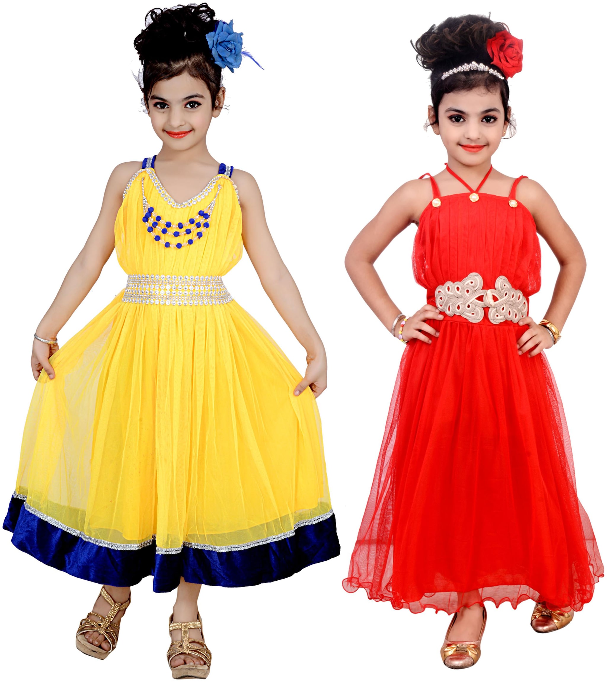 

KBKIDSWEAR Yellow Net Sleeveless Above Knee Princess Frock ( Pack of 2 )