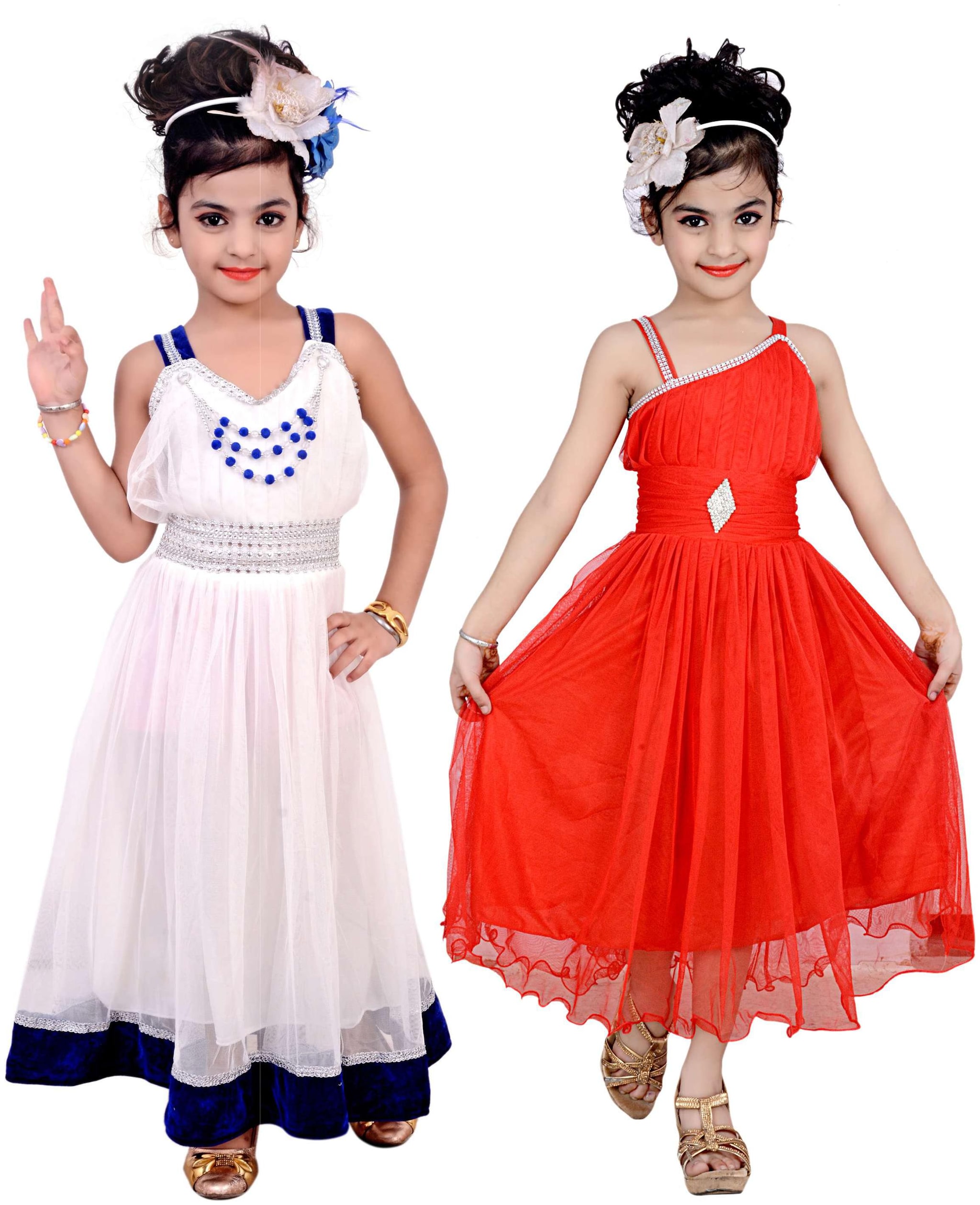 

KBKIDSWEAR White Net Sleeveless Above Knee Princess Frock ( Pack of 2 )