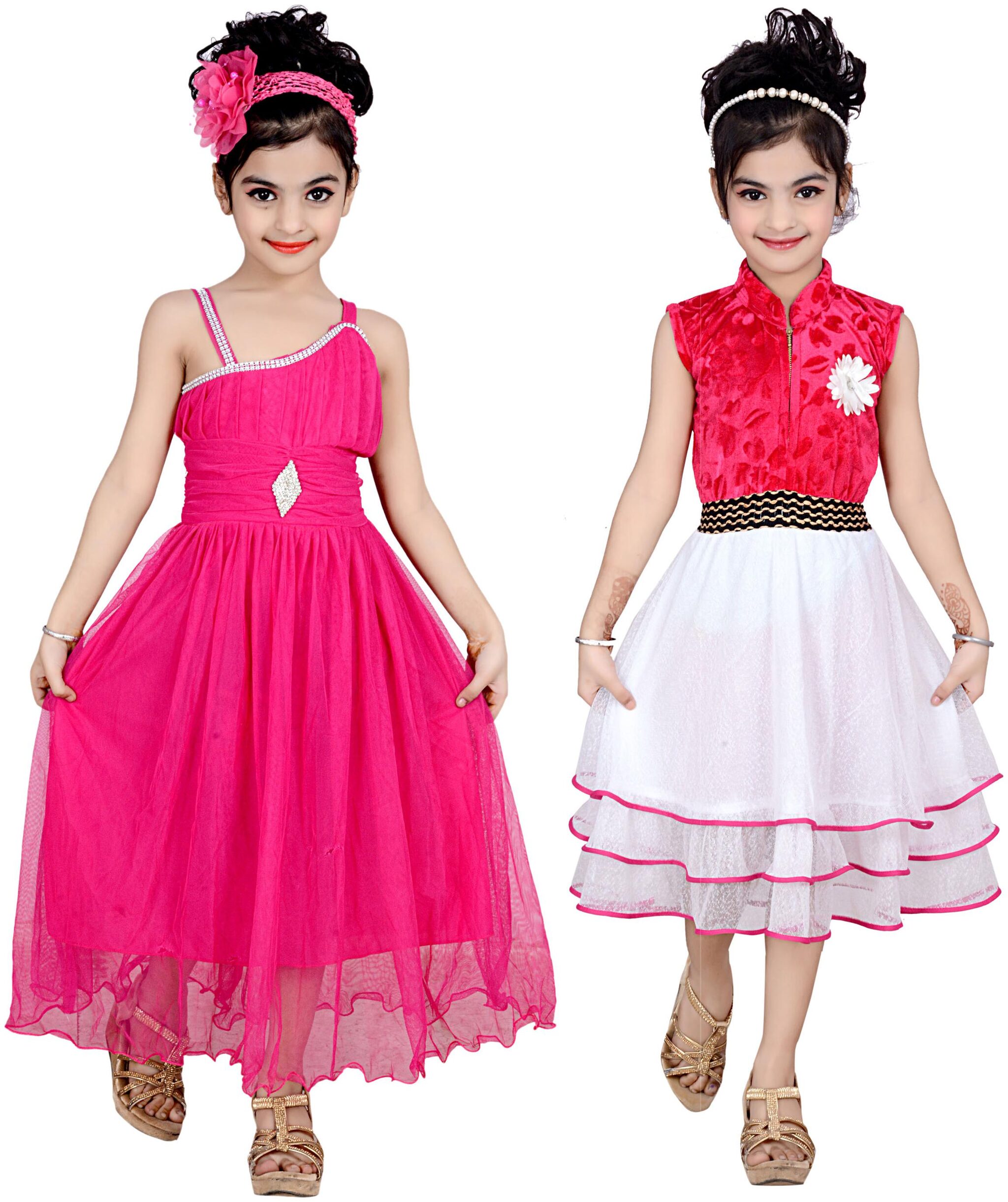 

KBKIDSWEAR Pink Net Sleeveless Above Knee Princess Frock ( Pack of 2 )