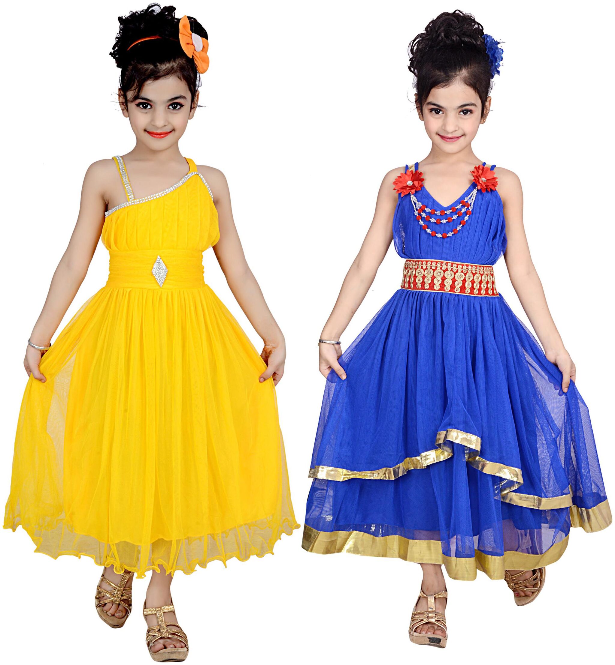 

KBKIDSWEAR Yellow Net Sleeveless Above Knee Princess Frock ( Pack of 2 )