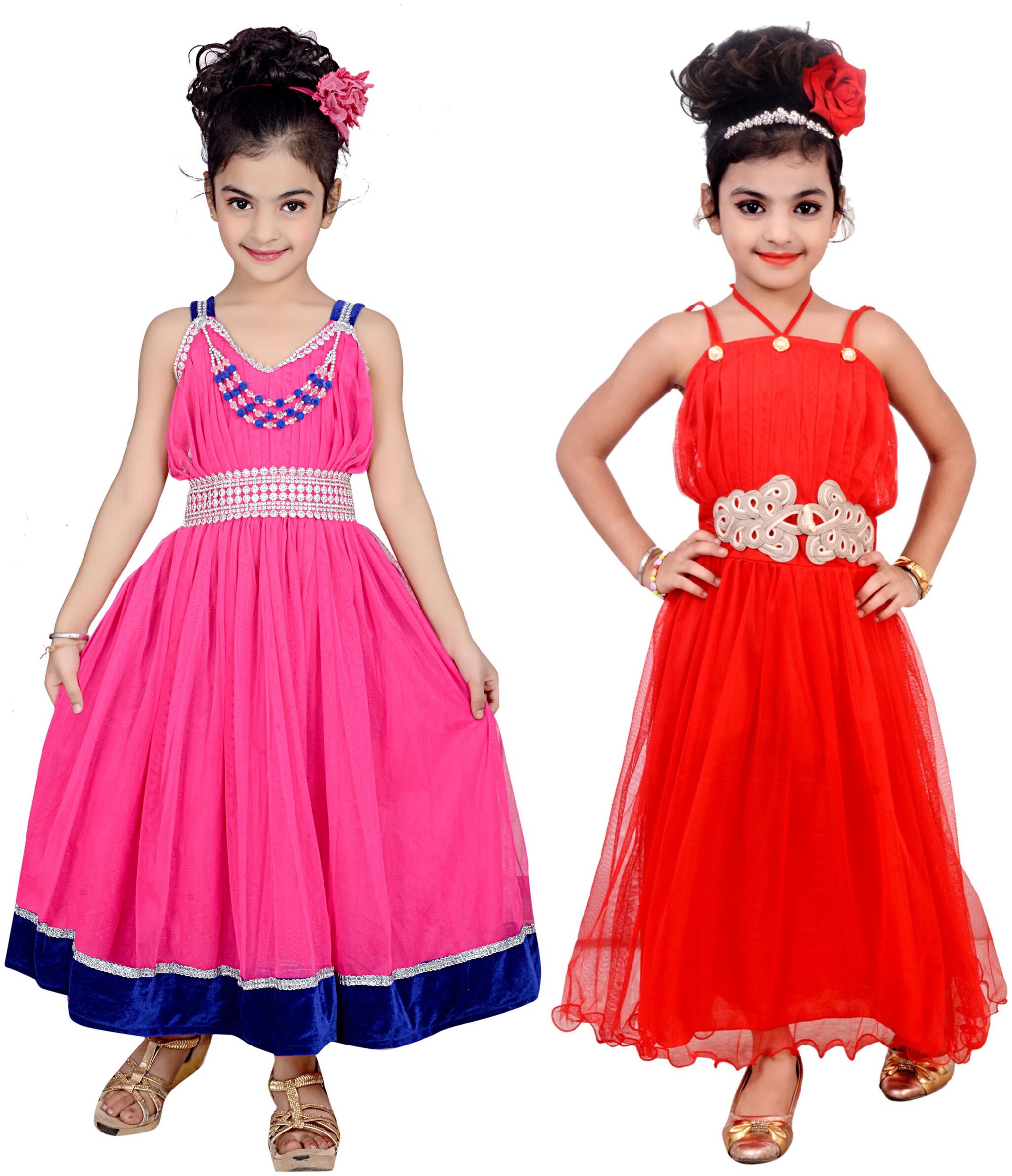 

KBKIDSWEAR Pink Net Sleeveless Above Knee Princess Frock ( Pack of 2 )
