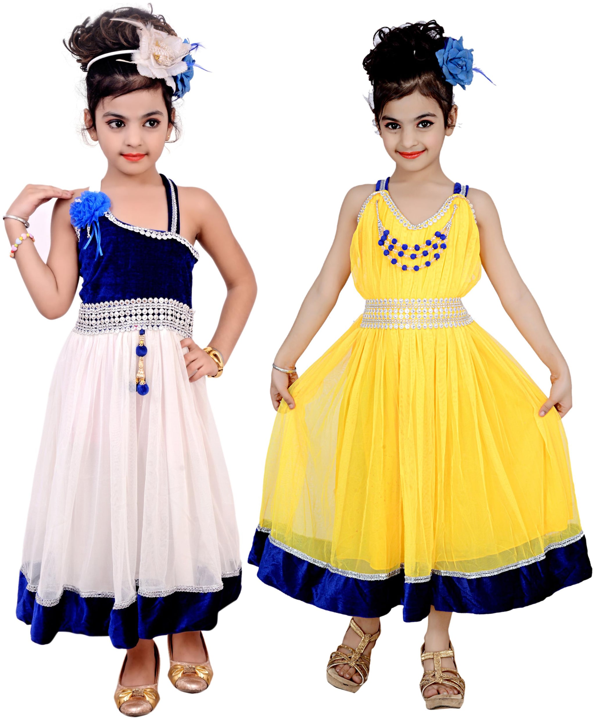 

KBKIDSWEAR Blue Net Sleeveless Above Knee Princess Frock ( Pack of 2 )