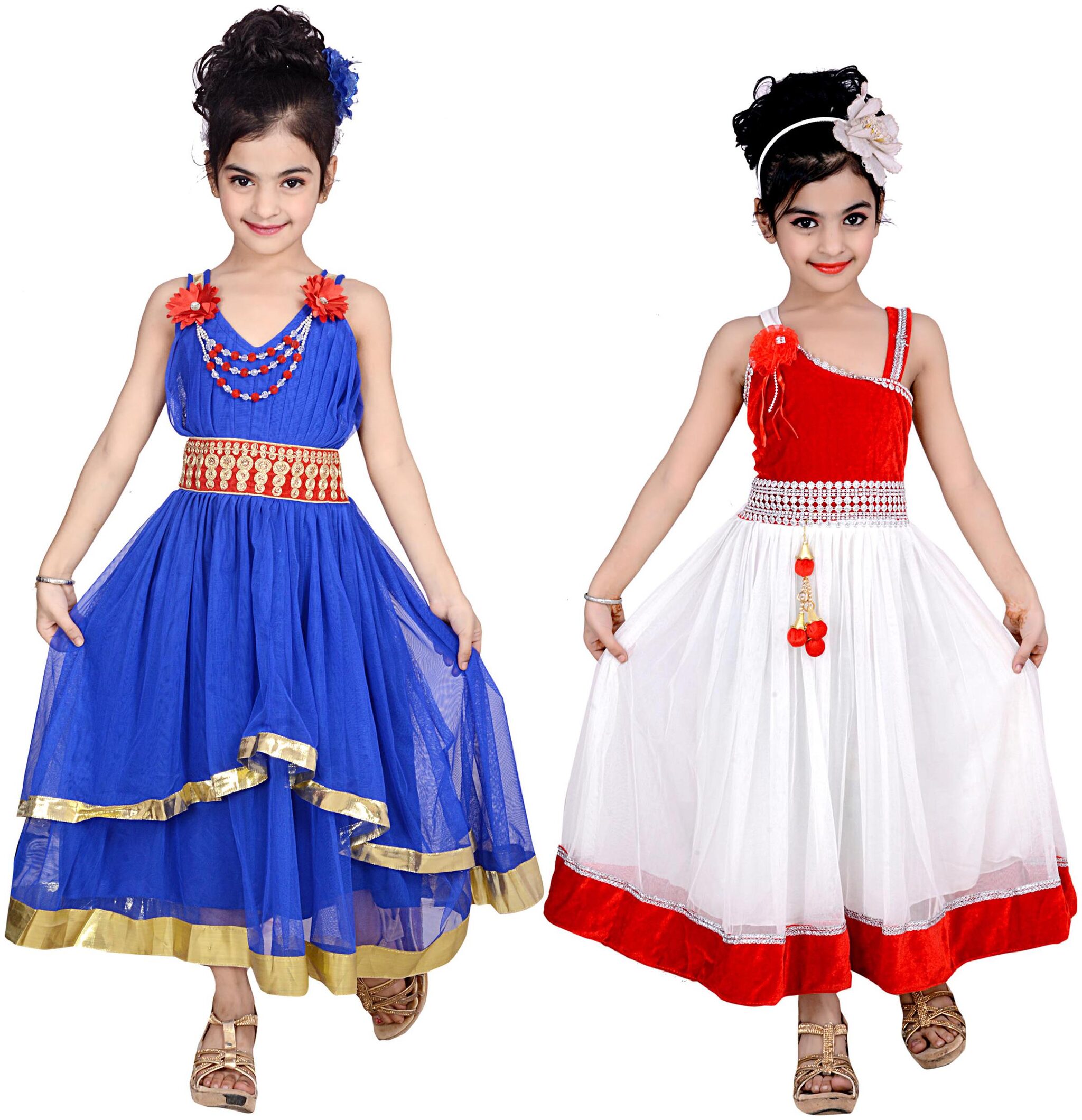 

KBKIDSWEAR Blue Net Sleeveless Above Knee Princess Frock ( Pack of 2 )