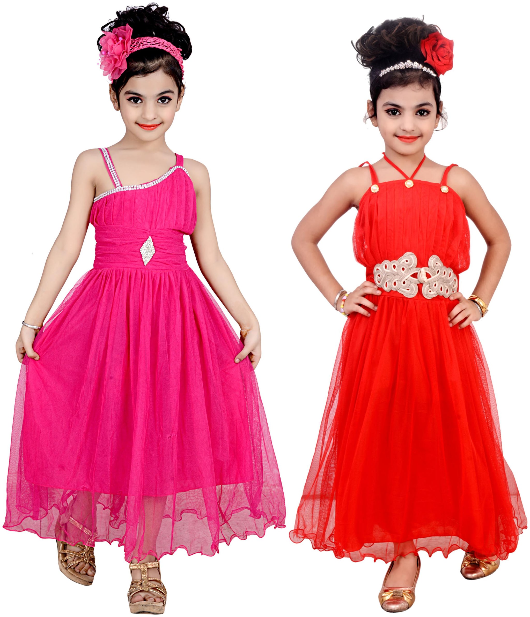 

KBKIDSWEAR Pink Net Sleeveless Above Knee Princess Frock ( Pack of 2 )