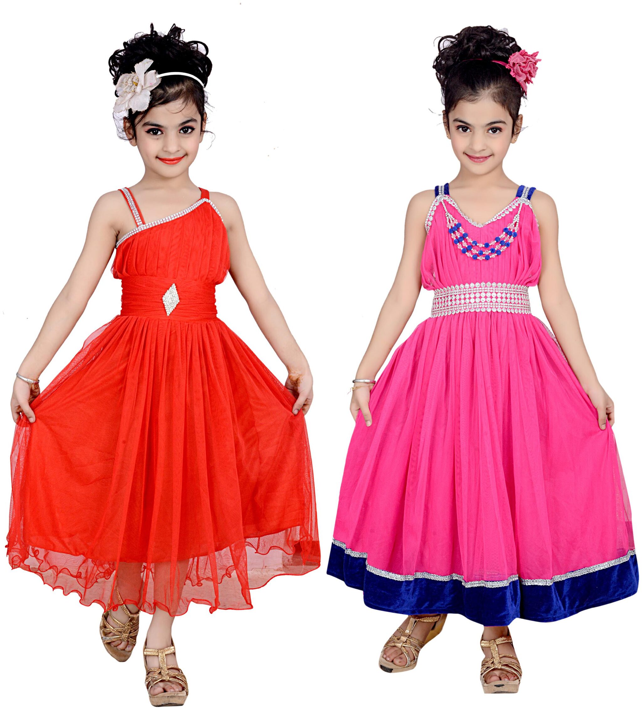

KBKIDSWEAR Red Net Sleeveless Above Knee Princess Frock ( Pack of 2 )