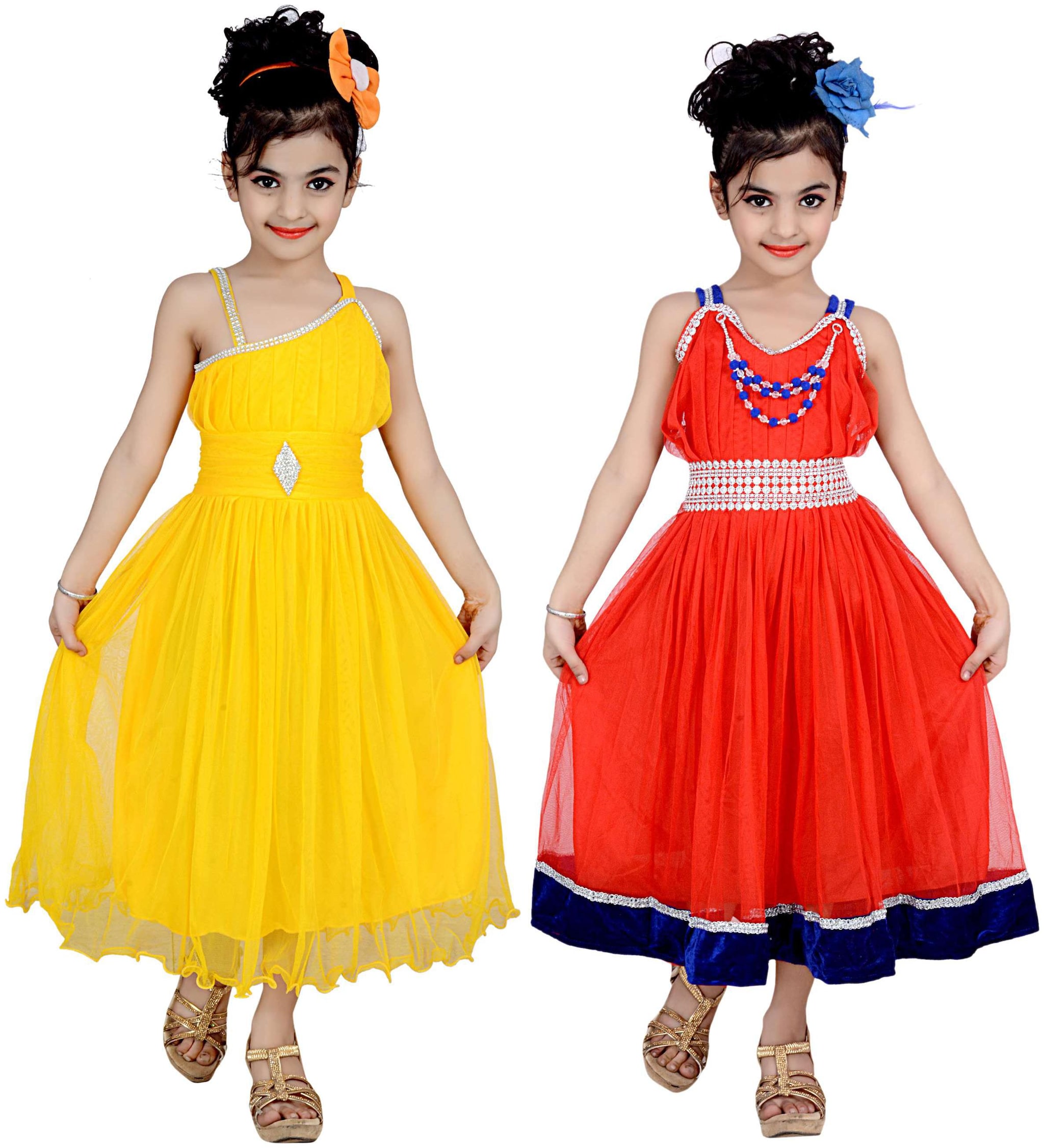 

KBKIDSWEAR Yellow Net Sleeveless Above Knee Princess Frock ( Pack of 2 )