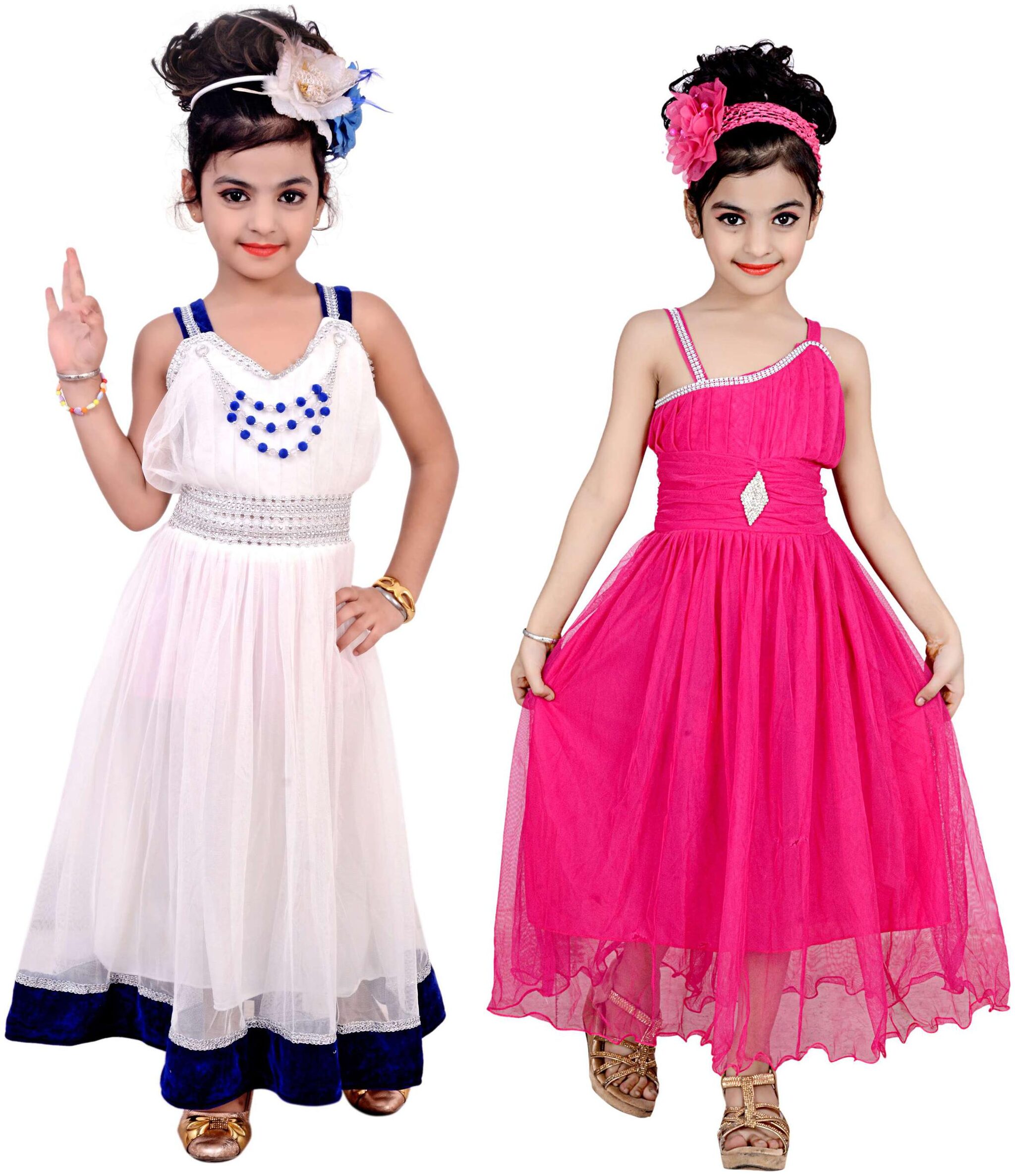 

KBKIDSWEAR White Net Sleeveless Above Knee Princess Frock ( Pack of 2 )
