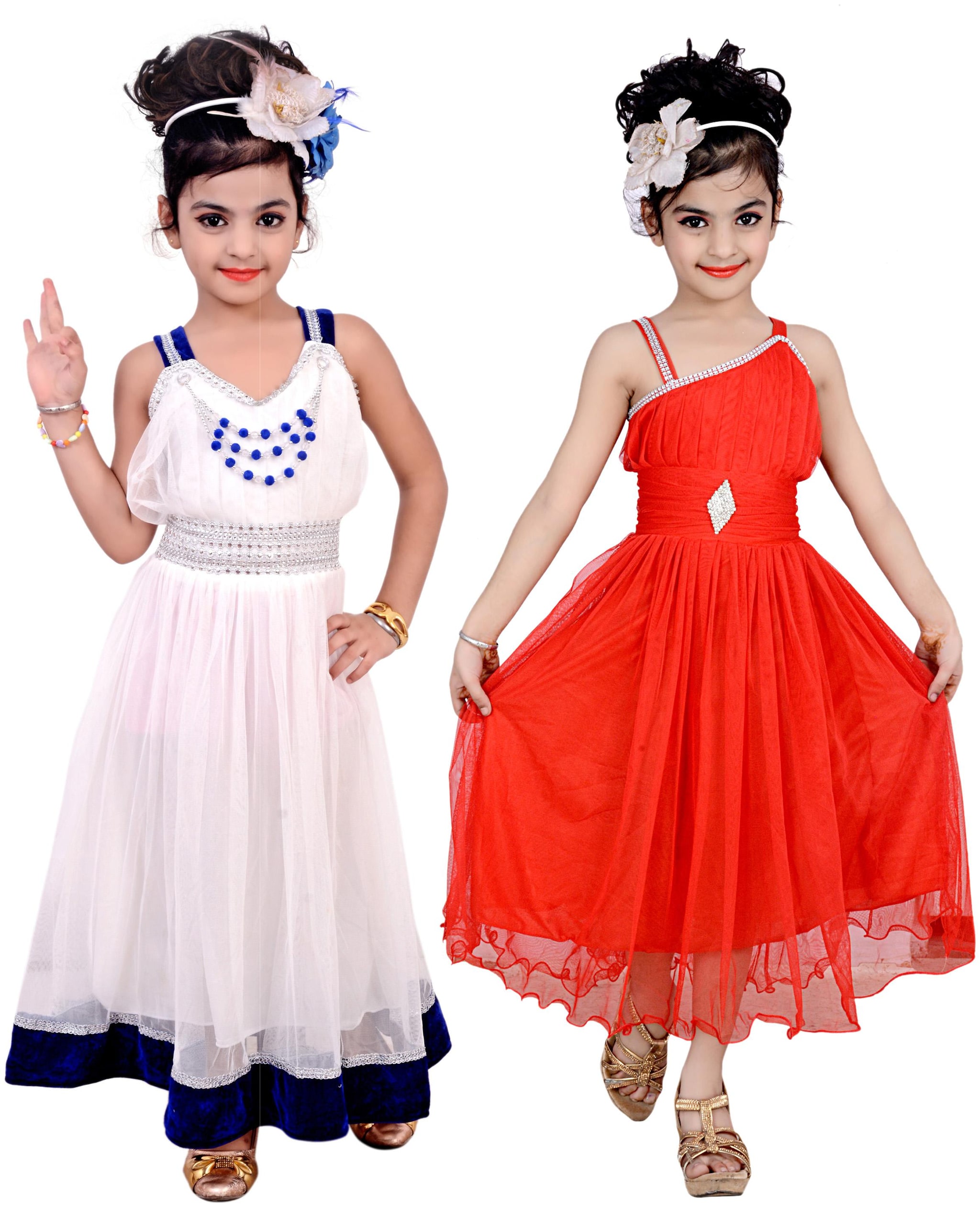 

KBKIDSWEAR White Net Sleeveless Above Knee Princess Frock ( Pack of 2 )