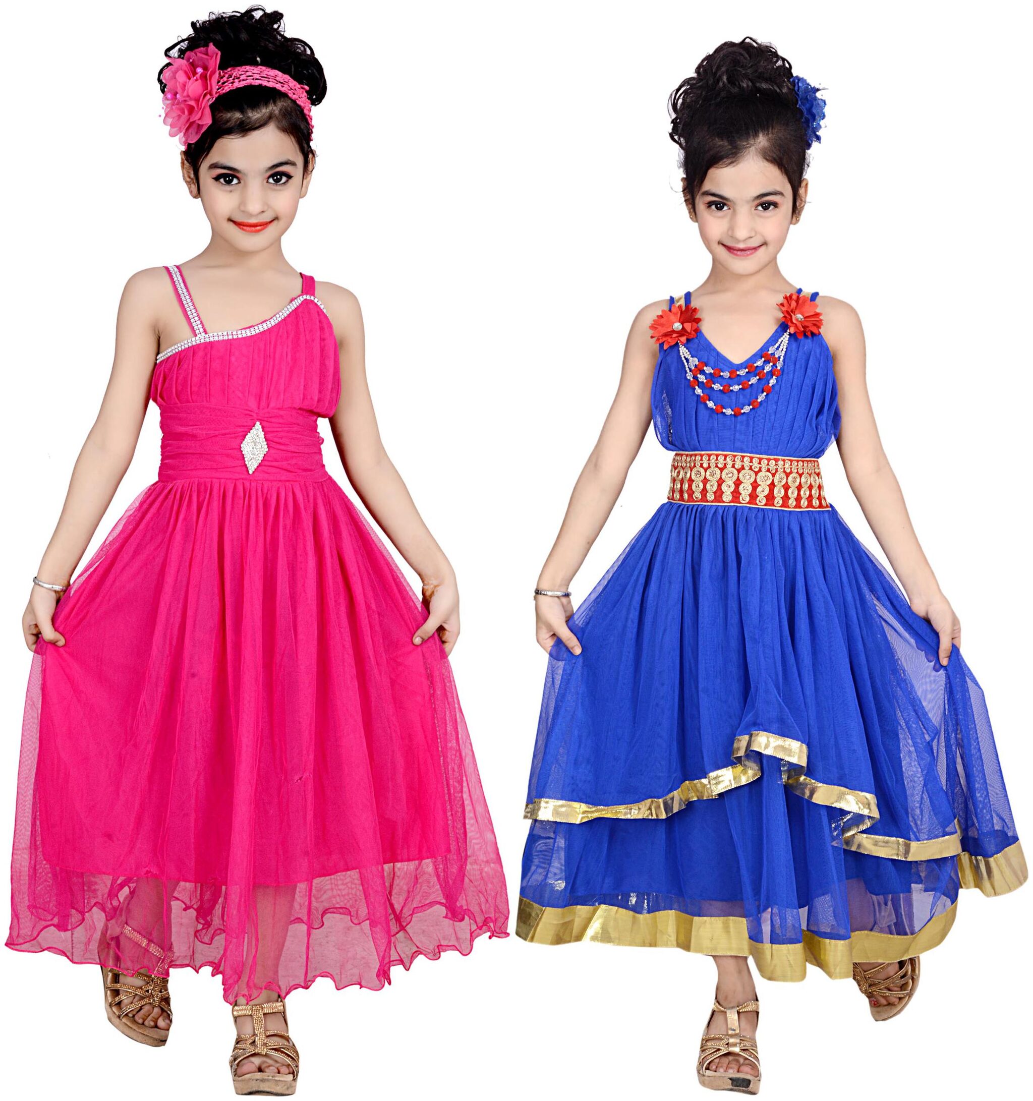 

KBKIDSWEAR Pink Net Sleeveless Above Knee Princess Frock ( Pack of 2 )