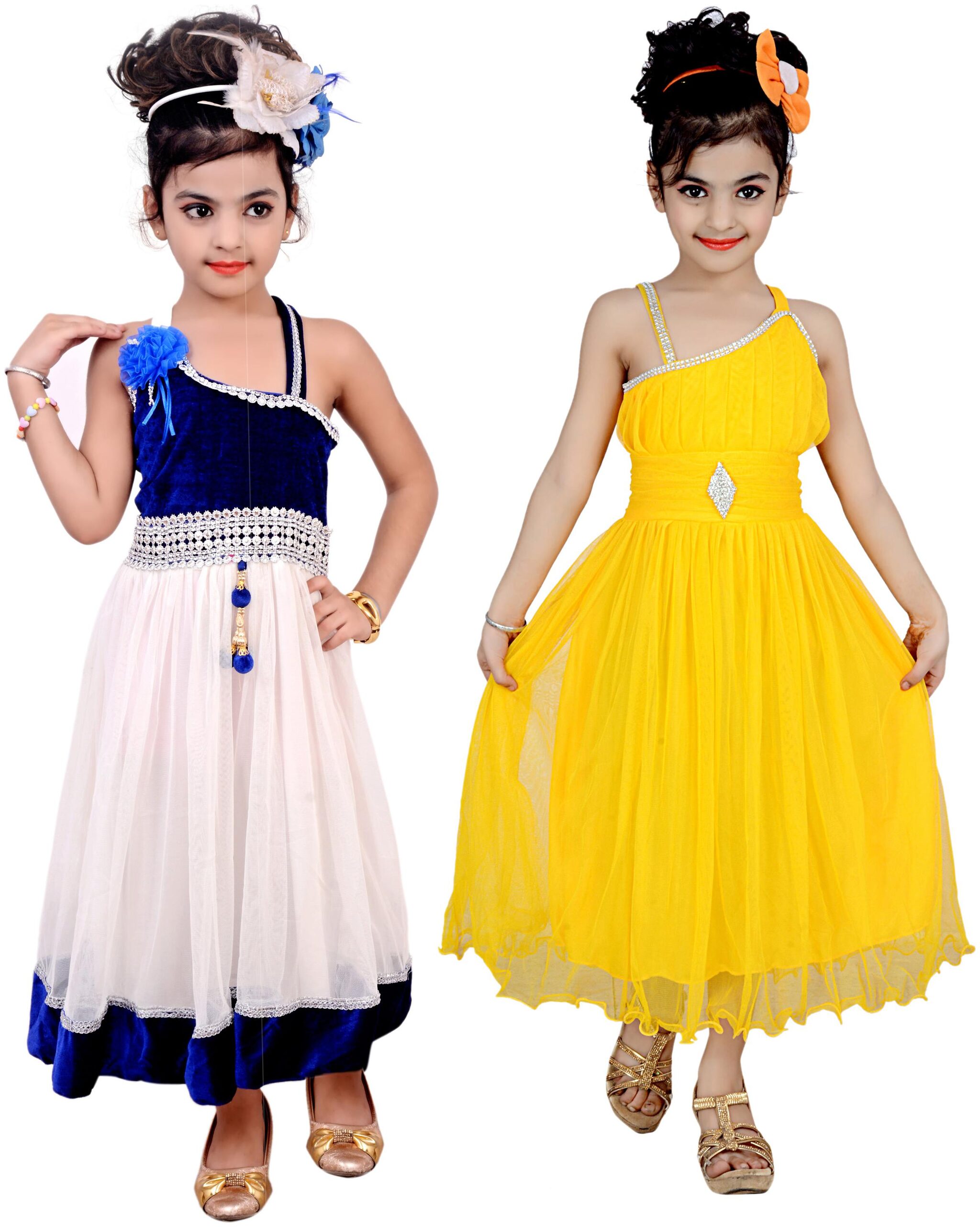 

KBKIDSWEAR Blue Net Sleeveless Above Knee Princess Frock ( Pack of 2 )