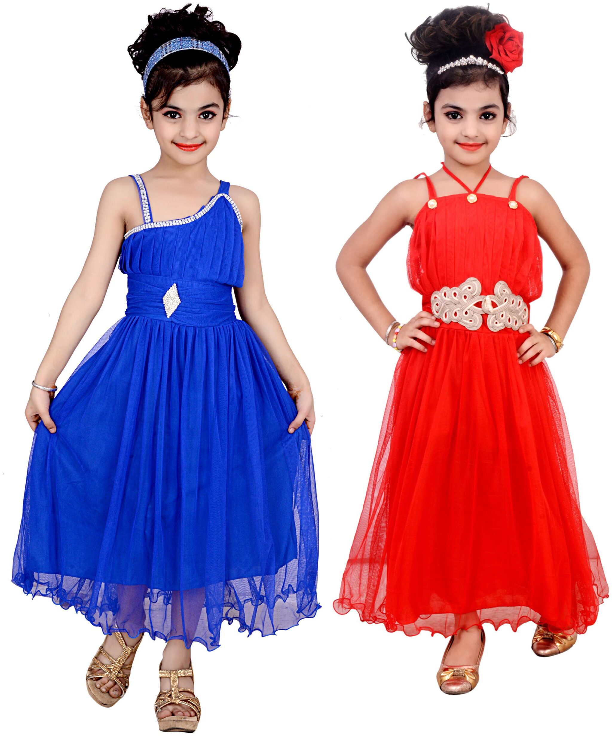 

KBKIDSWEAR Blue Net Sleeveless Above Knee Princess Frock ( Pack of 2 )