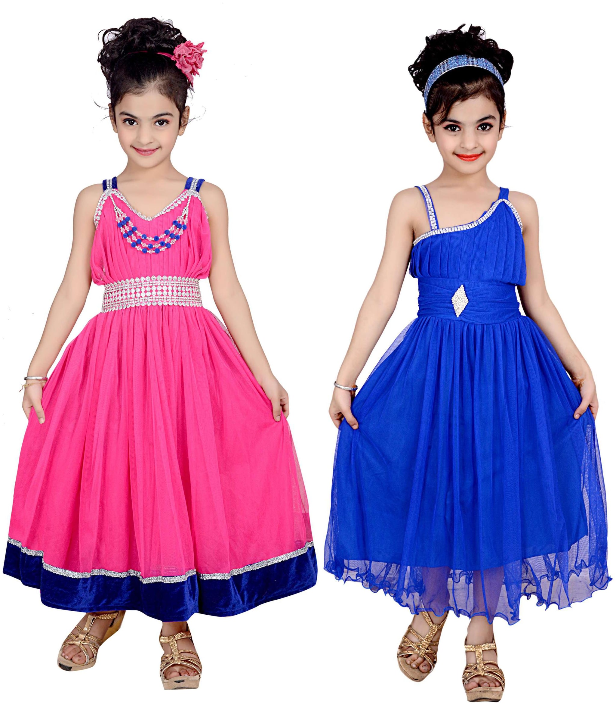

KBKIDSWEAR Pink Net Sleeveless Above Knee Princess Frock ( Pack of 2 )