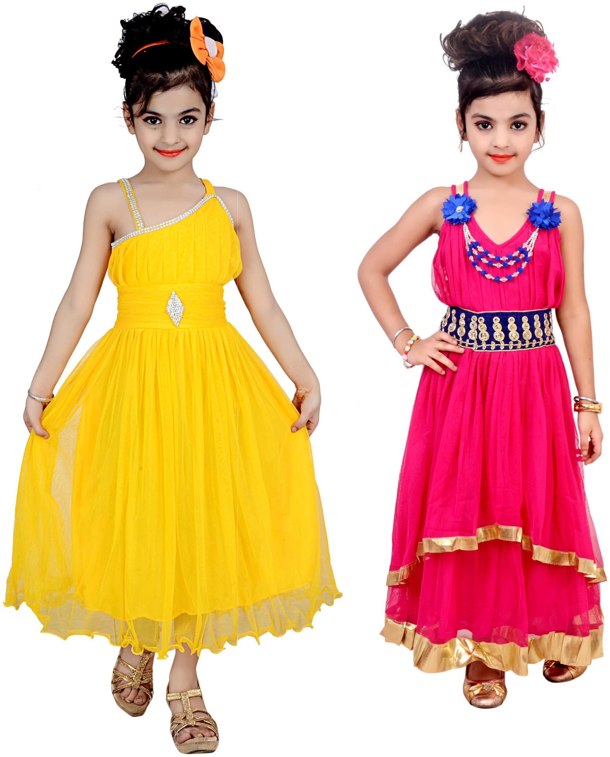 

KBKIDSWEAR Yellow Net Sleeveless Above Knee Princess Frock ( Pack of 2 )