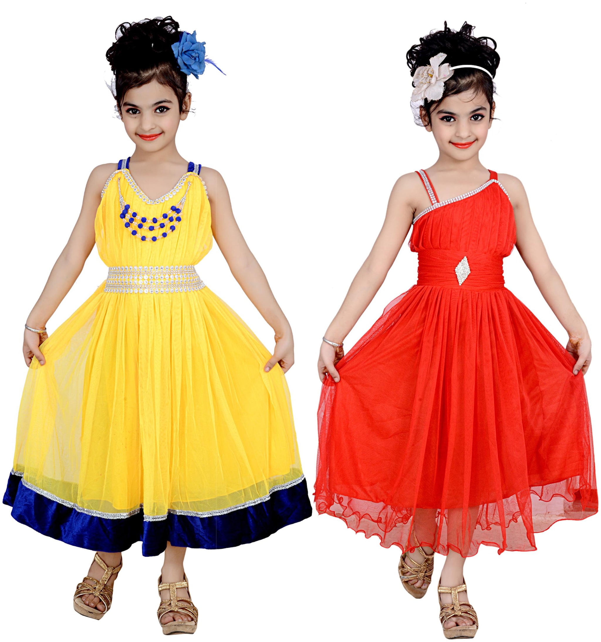 

KBKIDSWEAR Yellow Net Sleeveless Above Knee Princess Frock ( Pack of 2 )
